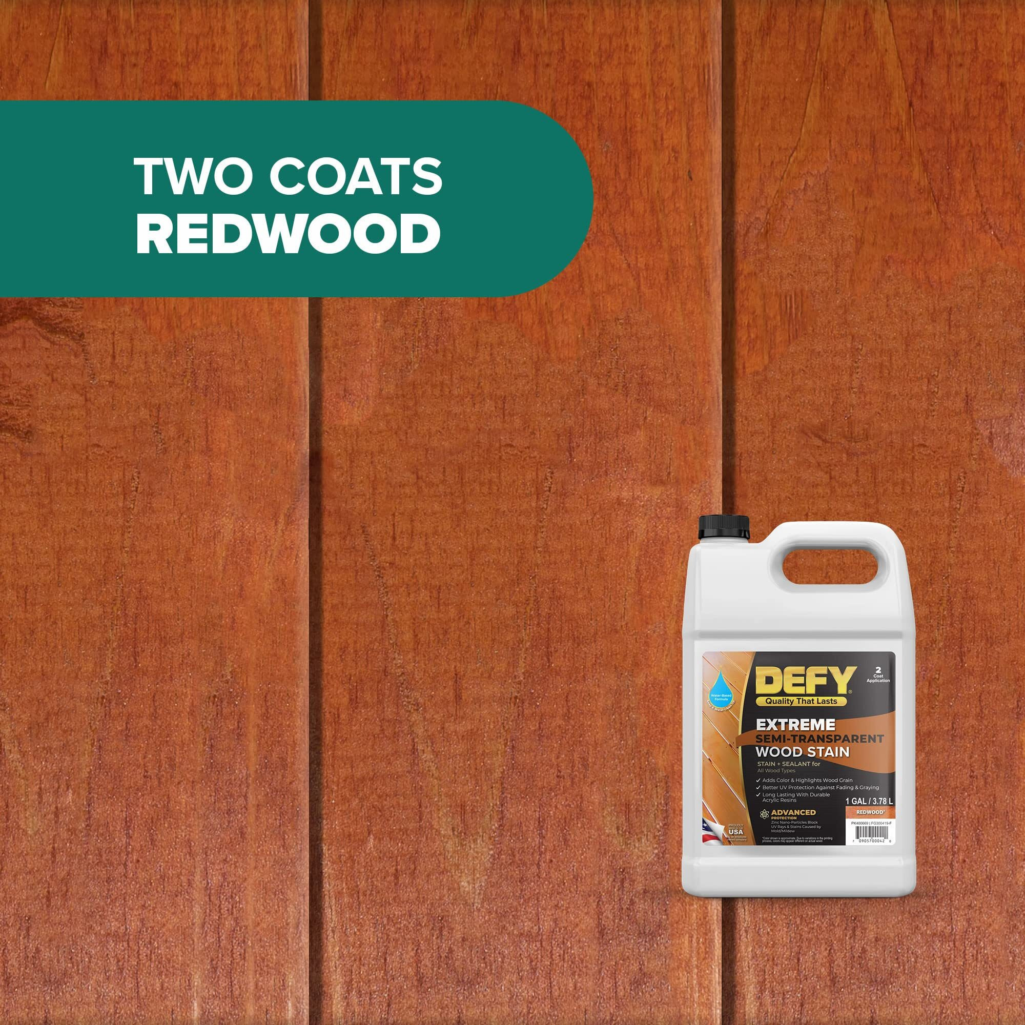 Defy Extreme Wood Stain And Sealer In One - 1 Gallon Semi-Transparent Waterproof Coating For All Wood Types - Redwood