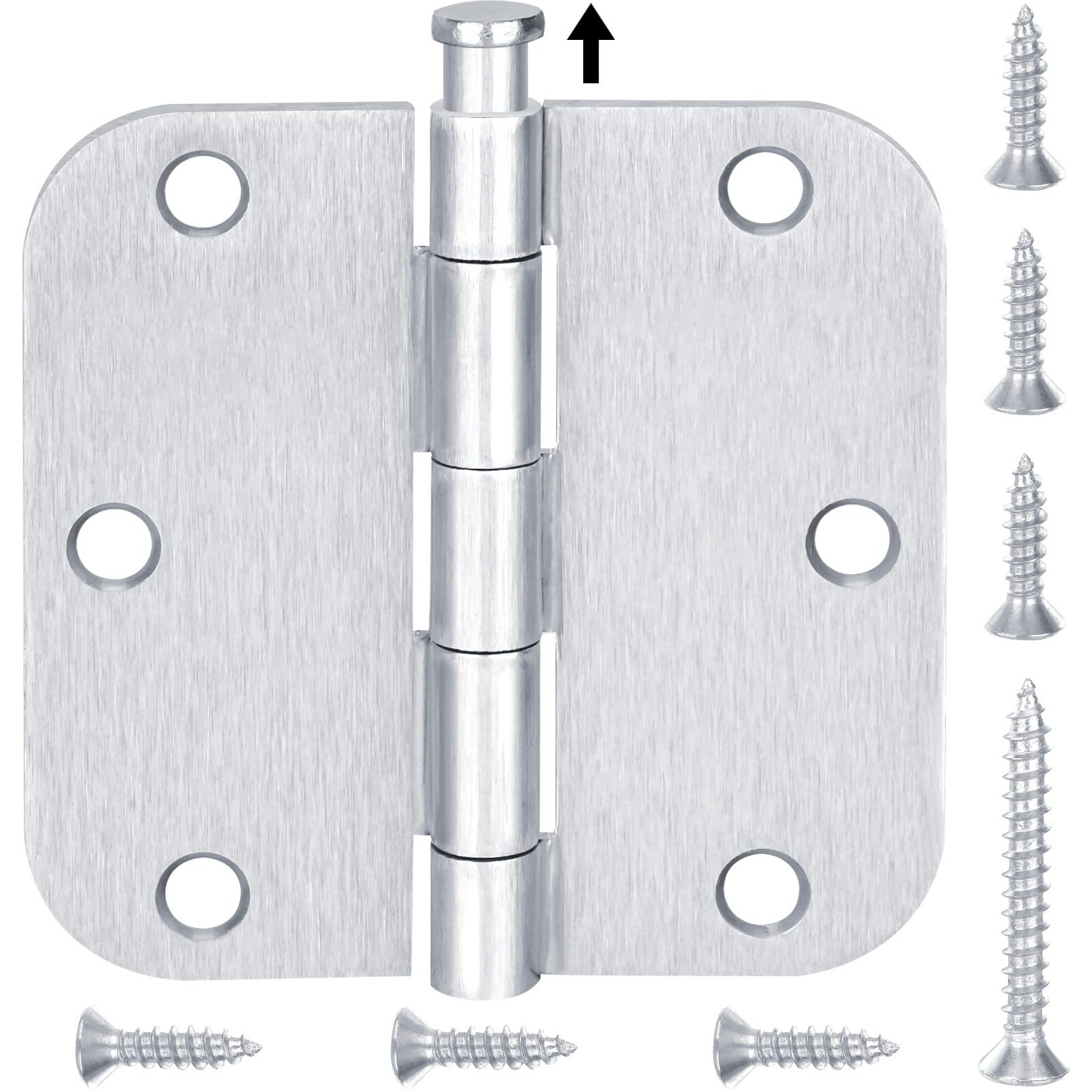 Ticonn 18-Pack 3.5 Inch Door Hinges With 5/8"" Radius Corner  3-1/2 X 3-1/2 Inch Iron Bifold Residential Doors Hardware (5/8"" Radius Corner  Satin Chrome  18 Pack)