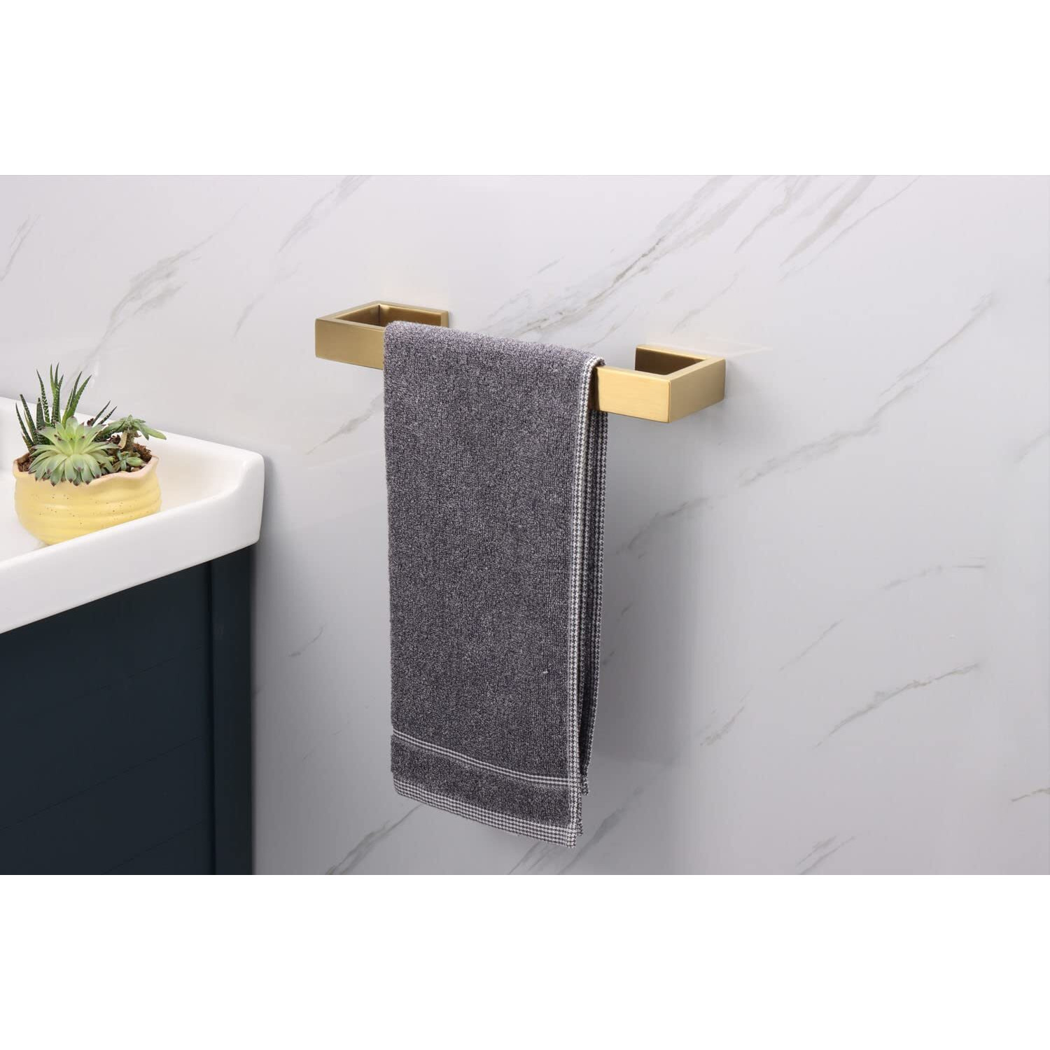 Tocten Bath Towel Rack - Square Base Thicken Sus304 Stainless Steel Towel Bar For Bathroom  Bathroom Bar Accessories Towel Rod Heavy Duty Wall Mounted Towel Holder (Brushed Gold  12 Inch)