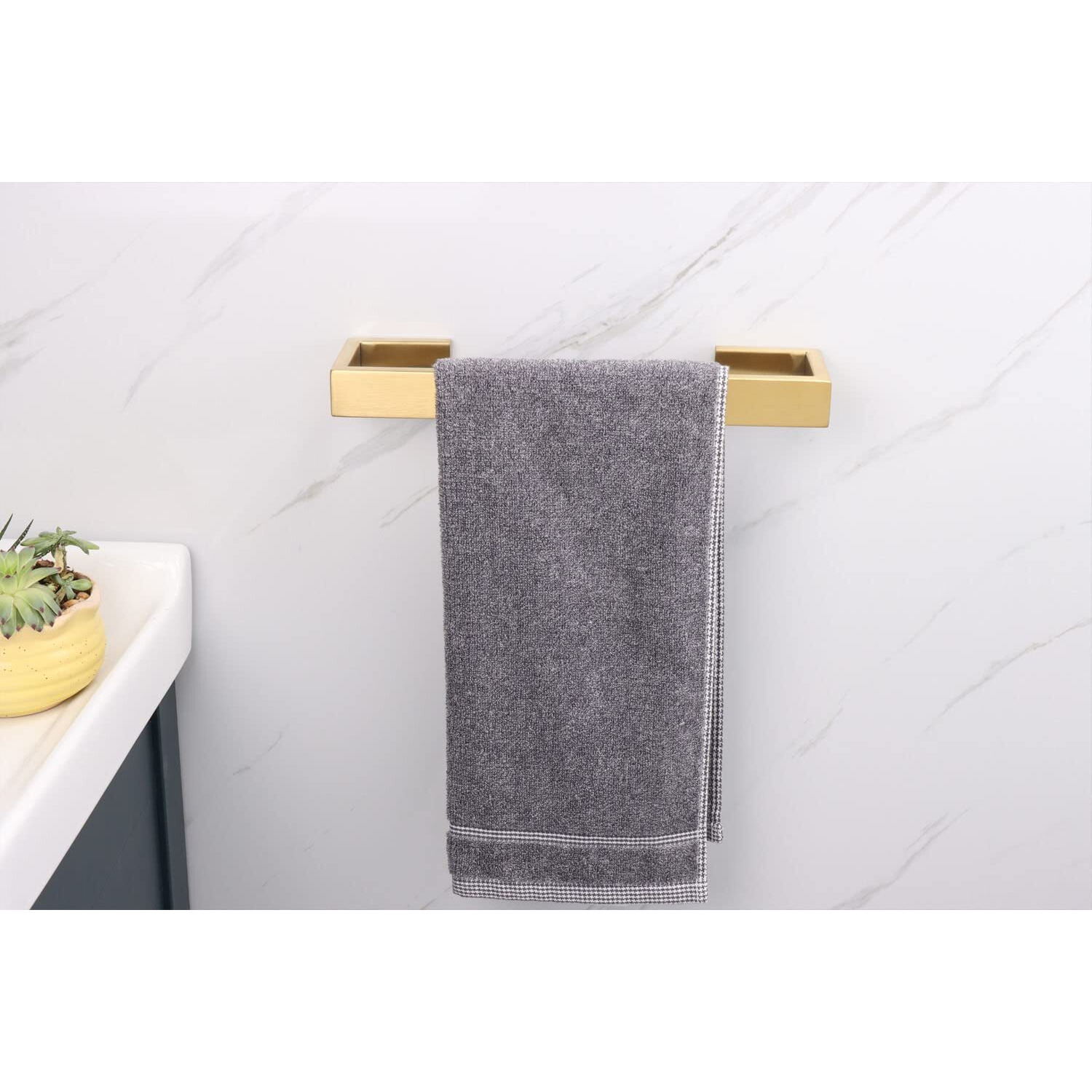 Tocten Bath Towel Rack - Square Base Thicken Sus304 Stainless Steel Towel Bar For Bathroom  Bathroom Bar Accessories Towel Rod Heavy Duty Wall Mounted Towel Holder (Brushed Gold  12 Inch)