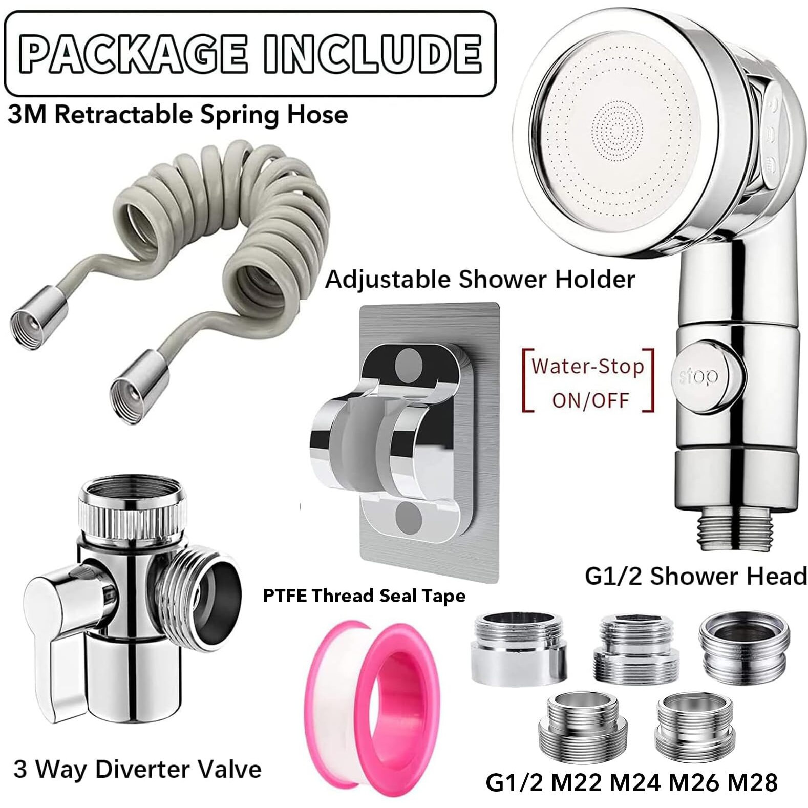 Roscid Sink Faucet Sprayer Attachment Set  Kitchen Bathroom Pet Bathing Shower Head With 9.8Ft Hose And G1/2 / M22 / M24 / M26 / M28 Faucet Adapters  Hair Washing  Dog Shower (Faucet Not Included)