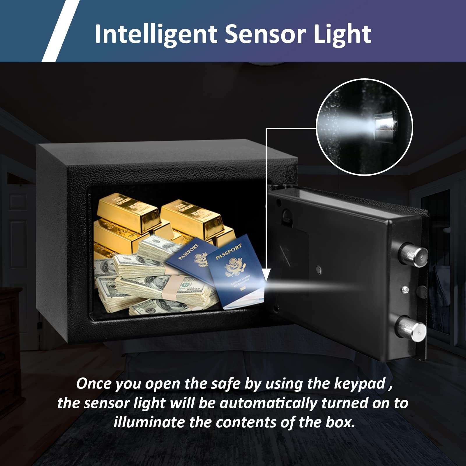 Voncabay Money Safe Box For Home With Sensor Light & Fireproof Security Safe Box For Money Safe With Keys & Pass Code  Lock Box Fireproof Safe With Digital Keypad