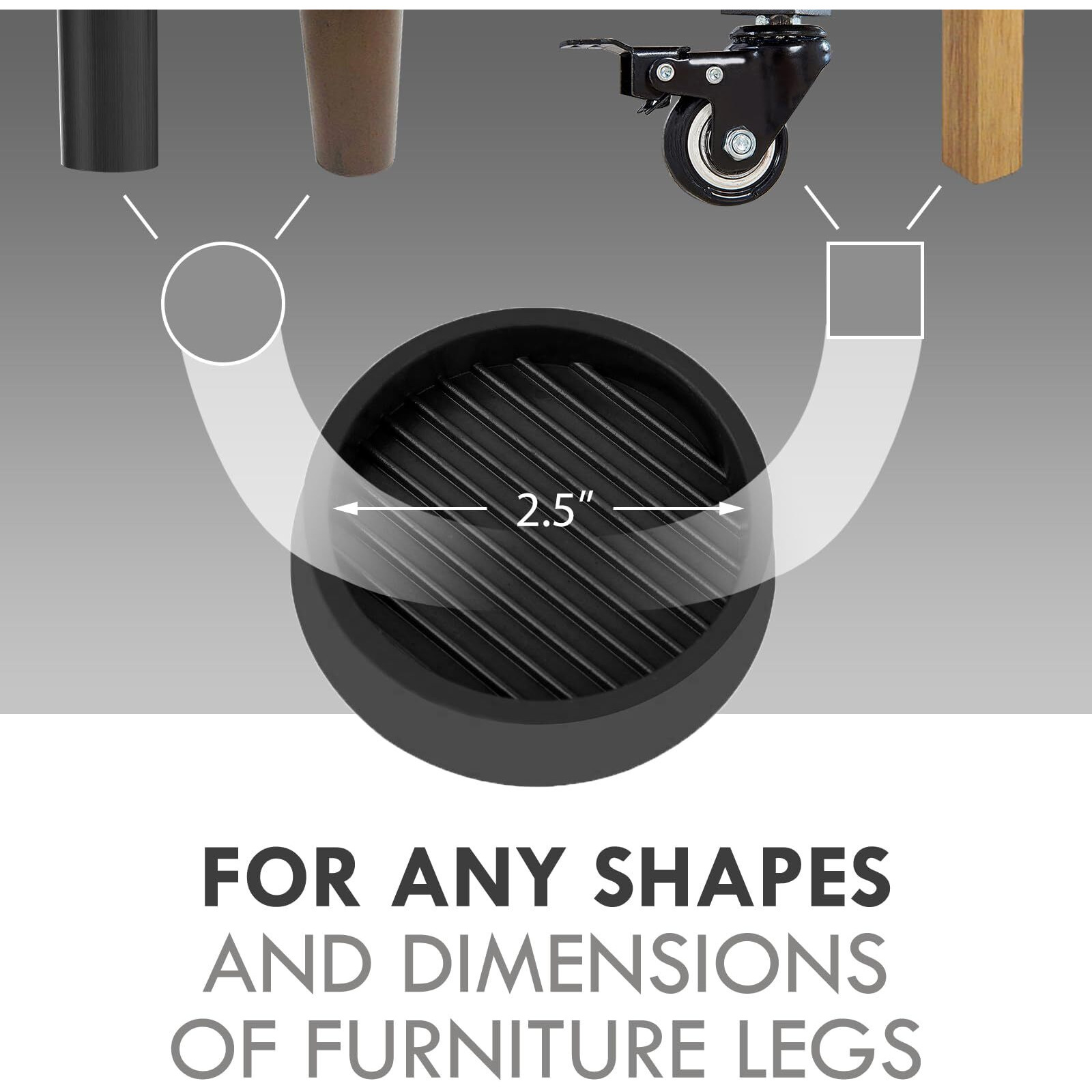 Non Slip Furniture Pads  2.5Round Rubber Caster Cups  8 Pcs Furniture Coasters  Anti-Slip Gripper  Anti Slide Furnitures Feet Floor Protectors For Bed Couch Stoppers - Black