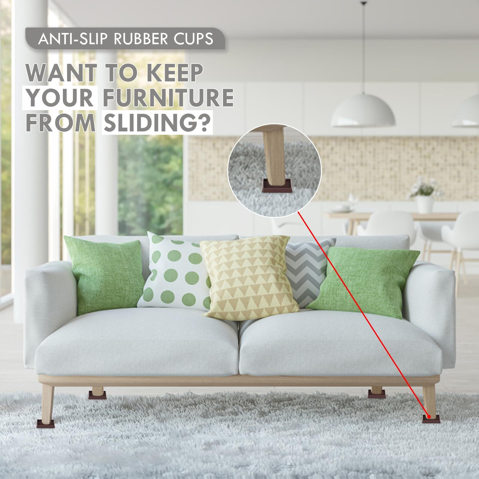 Non Slip Furniture Pads  2.5Round Rubber Caster Cups  8 Pcs Furniture Coasters  Anti-Slip Gripper  Anti Slide Furnitures Feet Floor Protectors For Bed Couch Stoppers - Black