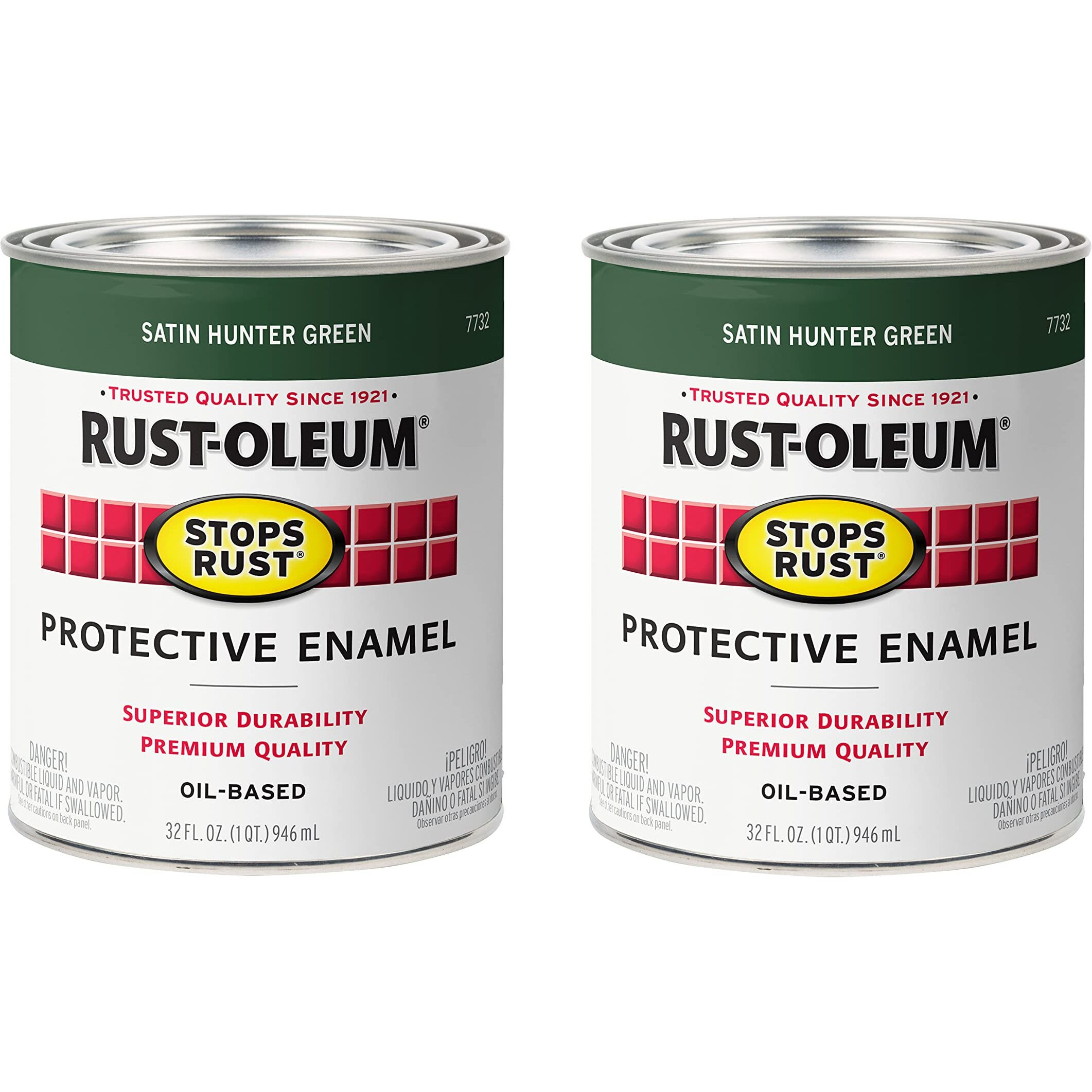 Rust-Oleum 7732502-2Pk Stops Rust Brush On Paint  Quart  Satin Hunter Green  (Pack Of 2)