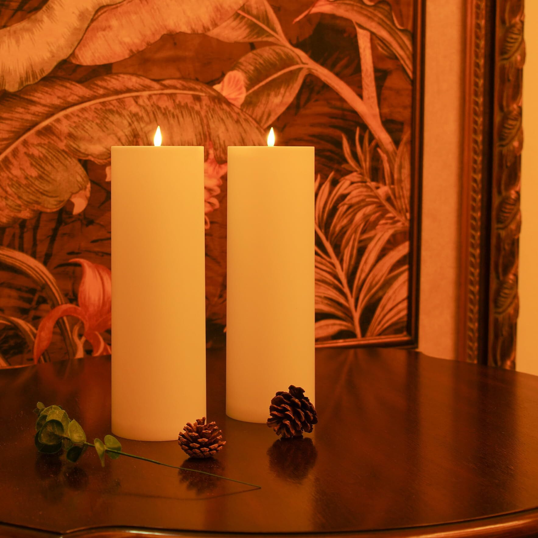Large Flameless Led Candles Outdoor 12"" X 4"" Battery Operated Pillar Candles Flickering With Timer Waterproof Fake Electric Candles With Remote For Patio Porch Lanterns (White Set Of 2)