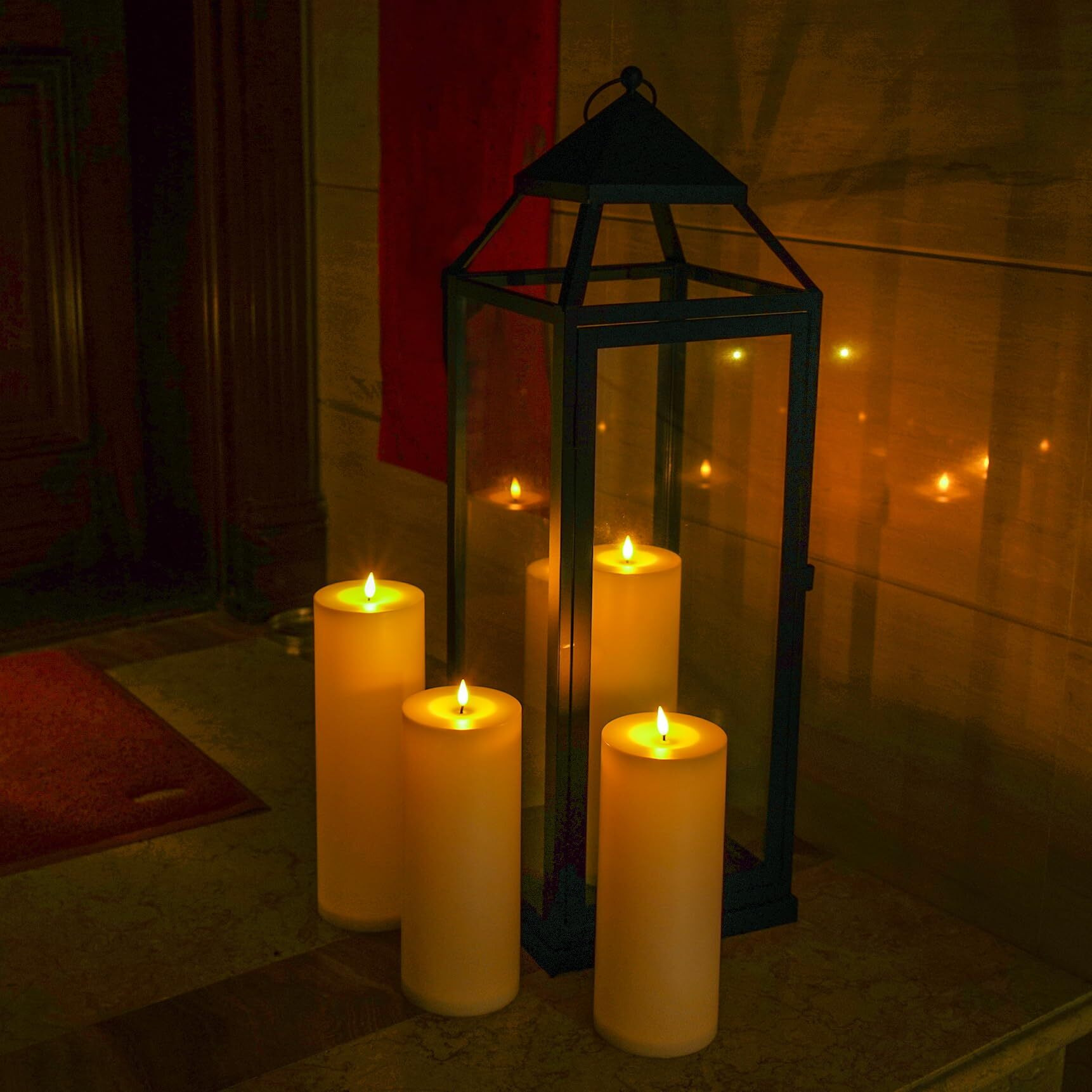Large Flameless Led Candles Outdoor 12"" X 4"" Battery Operated Pillar Candles Flickering With Timer Waterproof Fake Electric Candles With Remote For Patio Porch Lanterns (White Set Of 2)