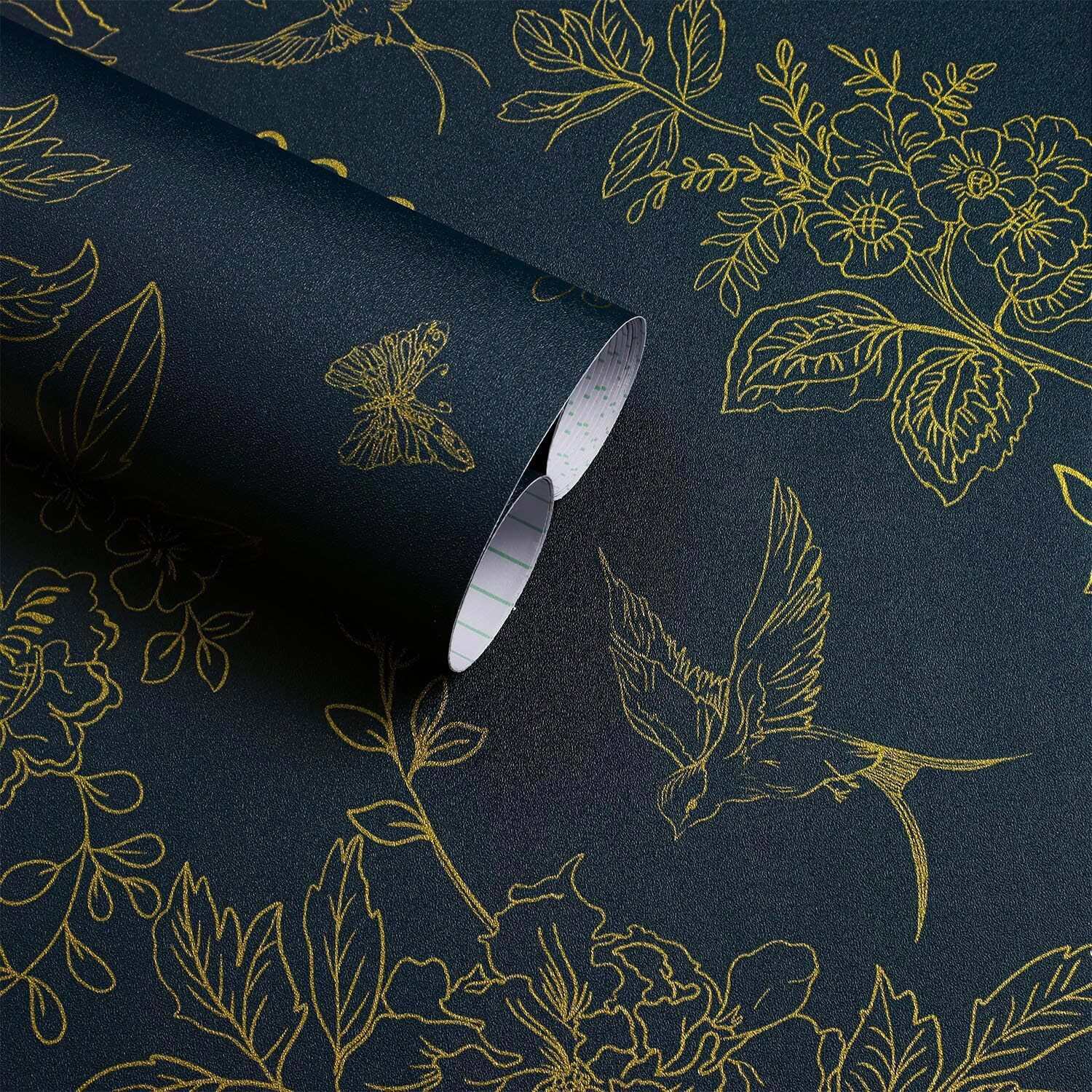 Froluya Dark Blue And Gold Vintage Floral Peel And Stick Wallpaper 17.7"&quotX118.1"" Dark Blue Floral Wallpaper Peel And Stick Removable Self Adhesive Wall Paper For Bathroom Bedroom Decorative Vinyl
