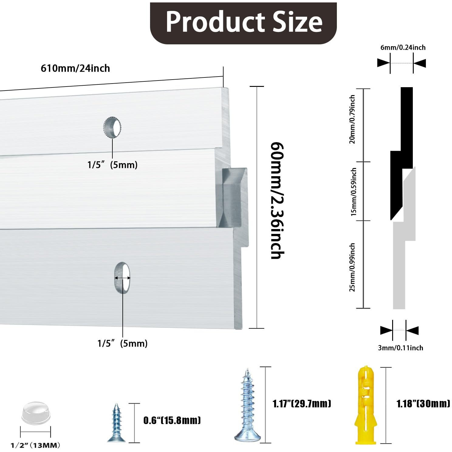 French Cleat Heavy Duty  Aluminum French Cleat  Headboard Wall Mounting Brackets With Screws  Heavy Mirror Mounting Hardware (24 Inch-2 Pairs  Support 160 Lbs)
