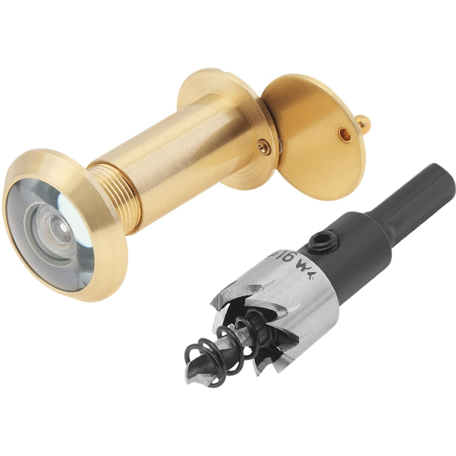 Hojlkld Door Viewer Peephole Solid Brass 200 Degree Peephole With 16 Mm Drill Bit For 1-1/2"" To 2-3/8"" Doors 5/8 Inch Pipe Diameter Viewer With Privacy Cover (Satin Gold)