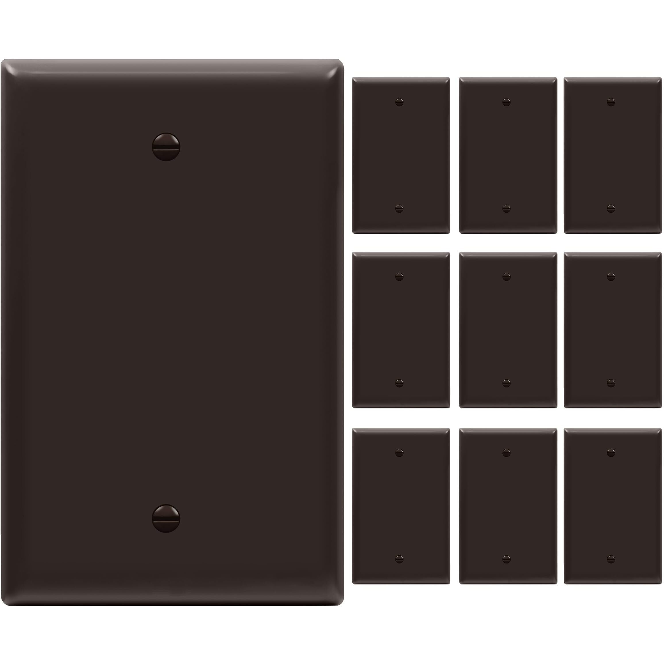 Enerlites Blank Device Wall Plate  Gloss Finish  Mid-Size Blank Outlet Covers  1-Gang 4.88"" X 3.11""  Unbreakable Polycarbonate Thermoplastic  Ul Listed  8801M-Br-10Pcs  Brown (10 Pack)