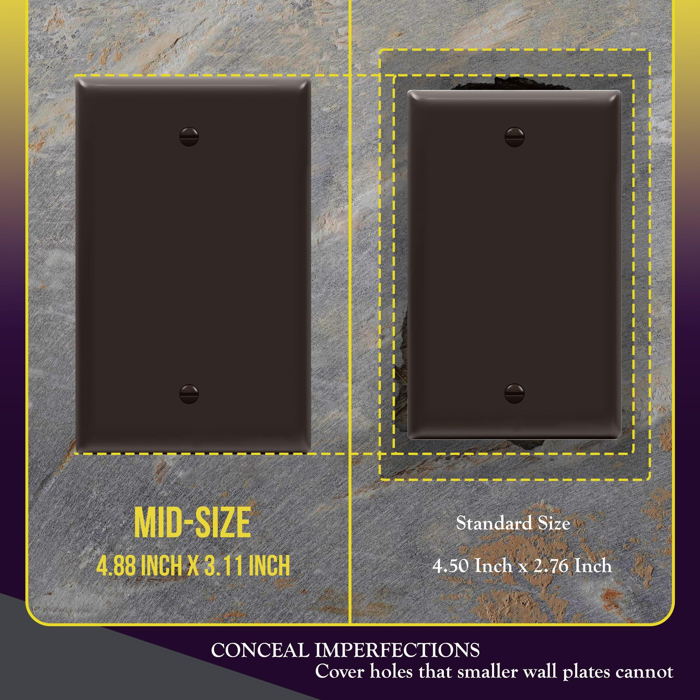 Enerlites Blank Device Wall Plate  Gloss Finish  Mid-Size Blank Outlet Covers  1-Gang 4.88"" X 3.11""  Unbreakable Polycarbonate Thermoplastic  Ul Listed  8801M-Br-10Pcs  Brown (10 Pack)