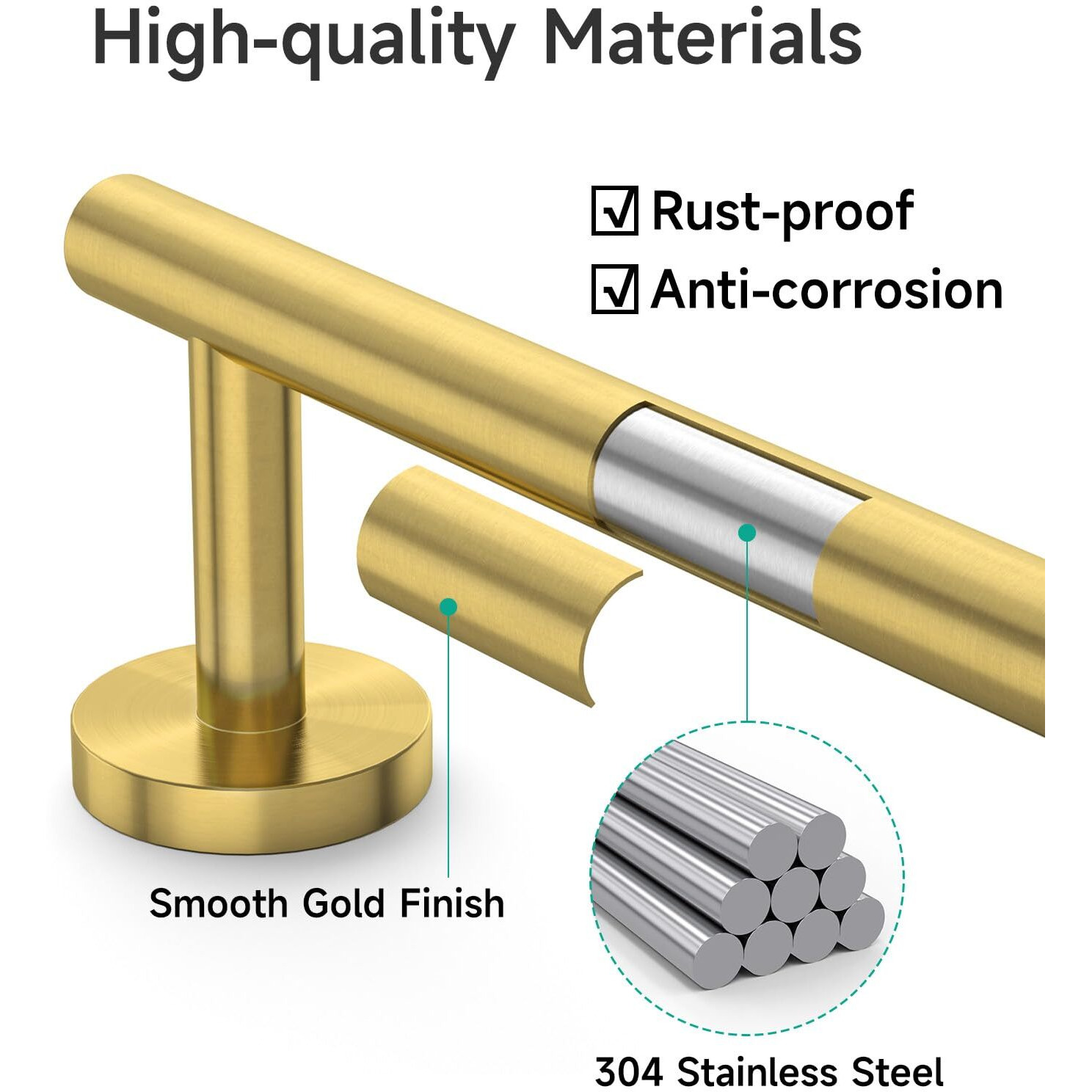 Ushower Brushed Gold Bath Towel Bar  30-Inch Towel Racks For Bathroom Wall-Mounted  Sus304 Stainless Steel Towel Rod (Total Length 32-Inch)