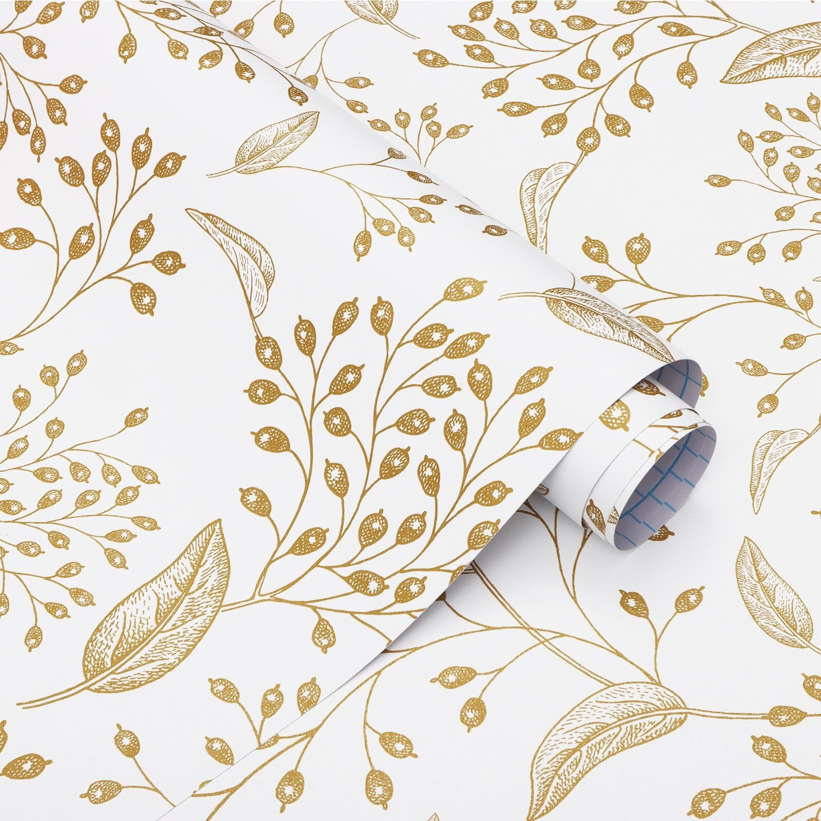 Heroad Peel And Stick Wallpaper 196"" X 17.3"" White Contact Paper Gold Floral Wall Paper Modern Boho Removable Contact Paper For Cabinets Drawers Bedroom Self Adhesive Vinyl Papel Tapiz Para Pared
