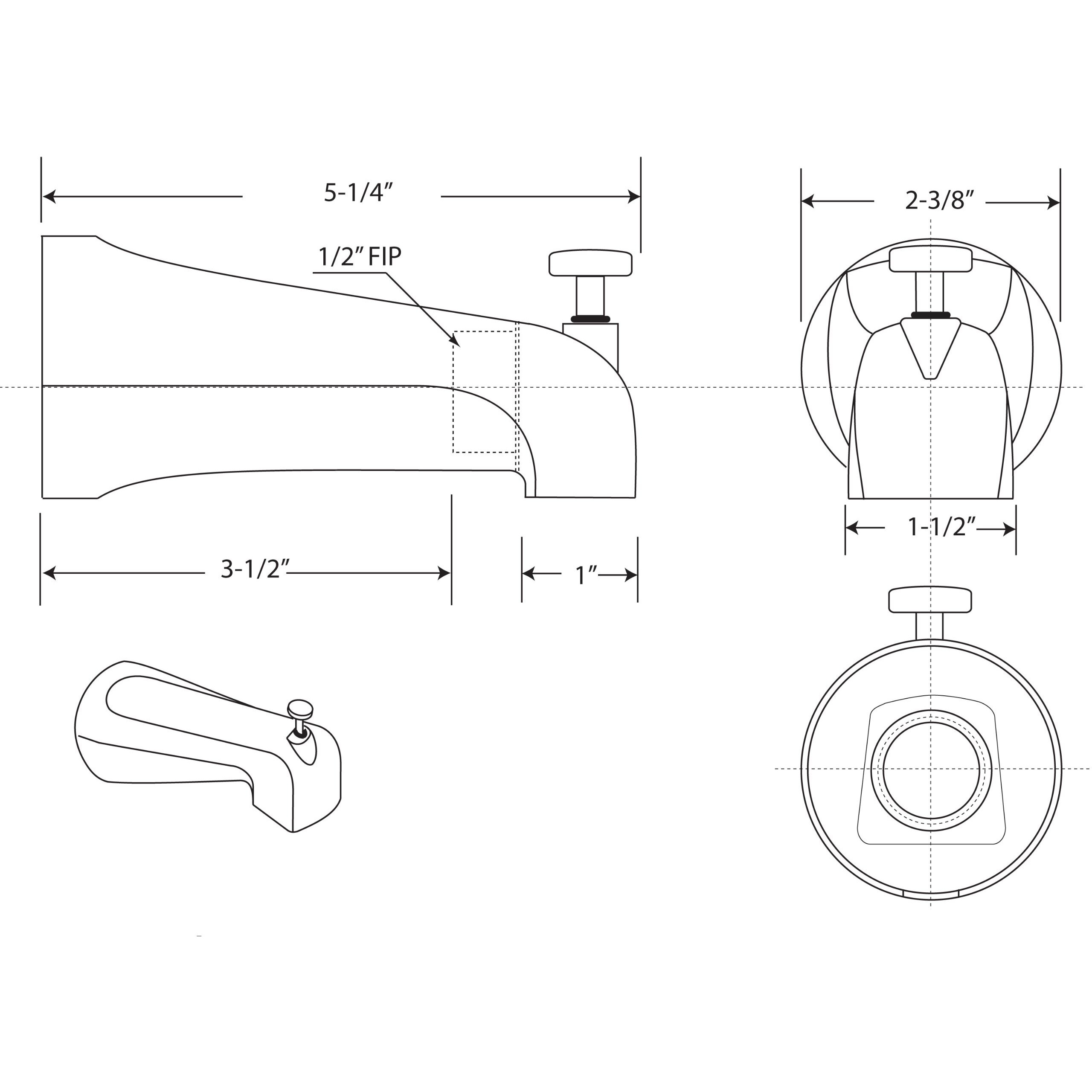 Westbrass E531D-1F-07 5-1/4"" Reach Wall Mount Tub Spout With Front Diverter  Satin Nickel