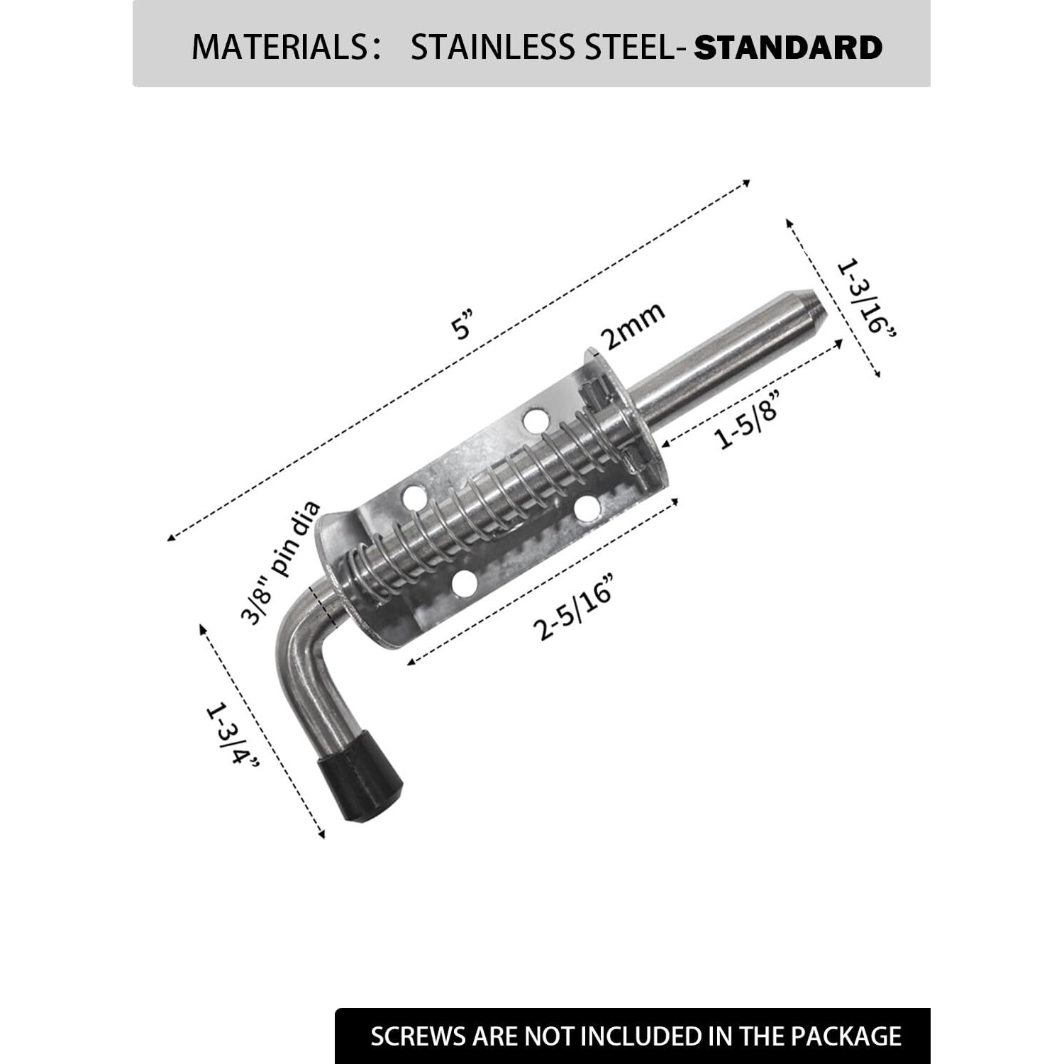 Quality Life Spring Loaded Gate Latch Pin Barrel Bolt 5In Durable 304 Stainless Steel Heavy Duty - 2Pcs