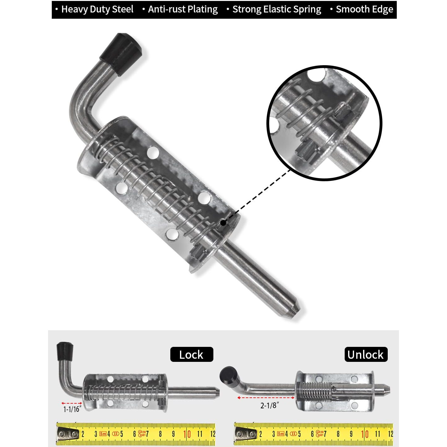 Quality Life Spring Loaded Gate Latch Pin Barrel Bolt 5In Durable 304 Stainless Steel Heavy Duty - 2Pcs