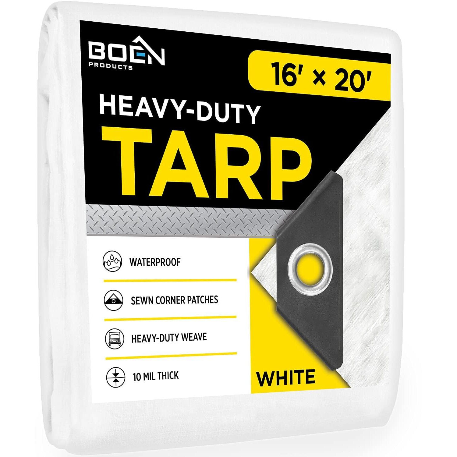 Heavy Duty Tarp Waterproof Large Cover |White  16' X 20' 10 Mil Thick | Rip Proof Tarps | Thick Weave Material  Uv Resistant Great For Tarpaulin Canopy Tent  Boat  Rv Or Pool Cover