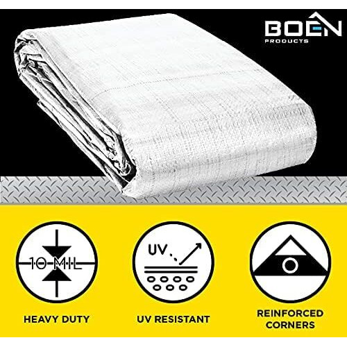 Heavy Duty Tarp Waterproof Large Cover |White  16' X 20' 10 Mil Thick | Rip Proof Tarps | Thick Weave Material  Uv Resistant Great For Tarpaulin Canopy Tent  Boat  Rv Or Pool Cover