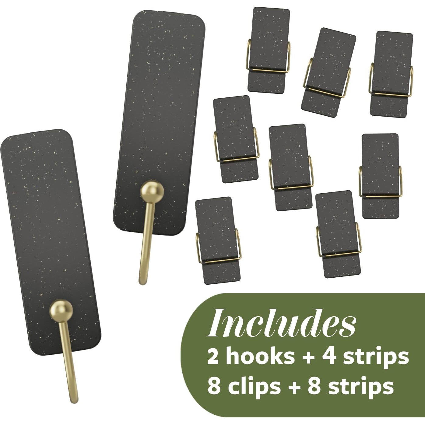 Limited Edition Hooks And Clips  Soot  3 Lb Capacity  2 Hooks  8 Clips And 12 Strips/Pack