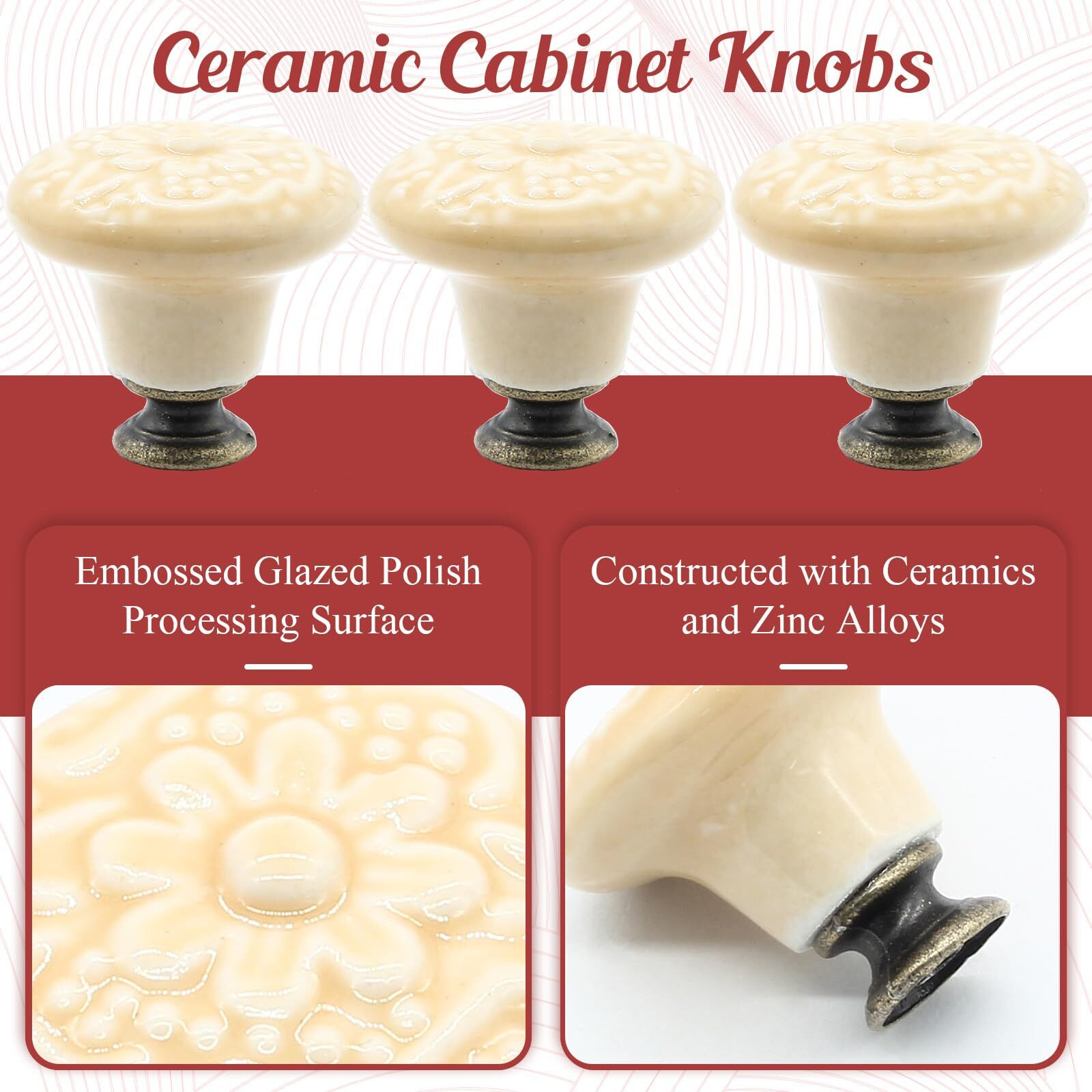 Suiwotin 16Pcs Beige Ceramic Knobs  Vintage Kitchen Cabinet Knobs Pulls  Retro Ceramic Dresser Knobs  Decorative Drawer Pull Knob Handles For Closet  Cupboard  Furniture Door Knobs