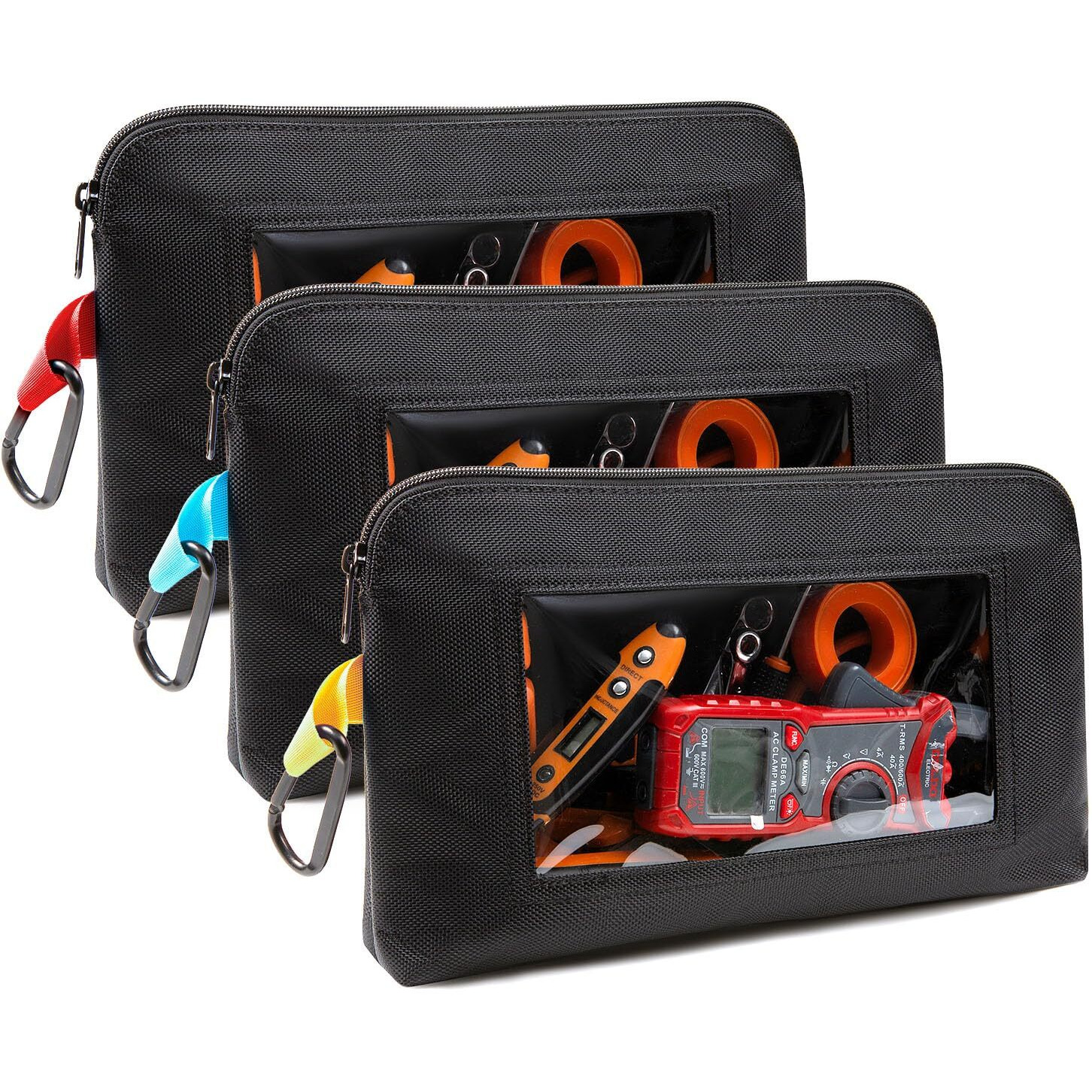 Foxrino 3 Pack Tool Pouch Zipper Bag  Heavy Duty Small Tool Bag With Clear Window  Multipurpose Storage Pouch For Tools  Gadgets  Cosmetics  Stationery  Travel Accessories