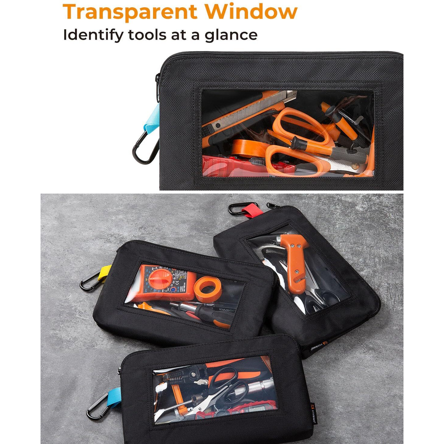 Foxrino 3 Pack Tool Pouch Zipper Bag  Heavy Duty Small Tool Bag With Clear Window  Multipurpose Storage Pouch For Tools  Gadgets  Cosmetics  Stationery  Travel Accessories