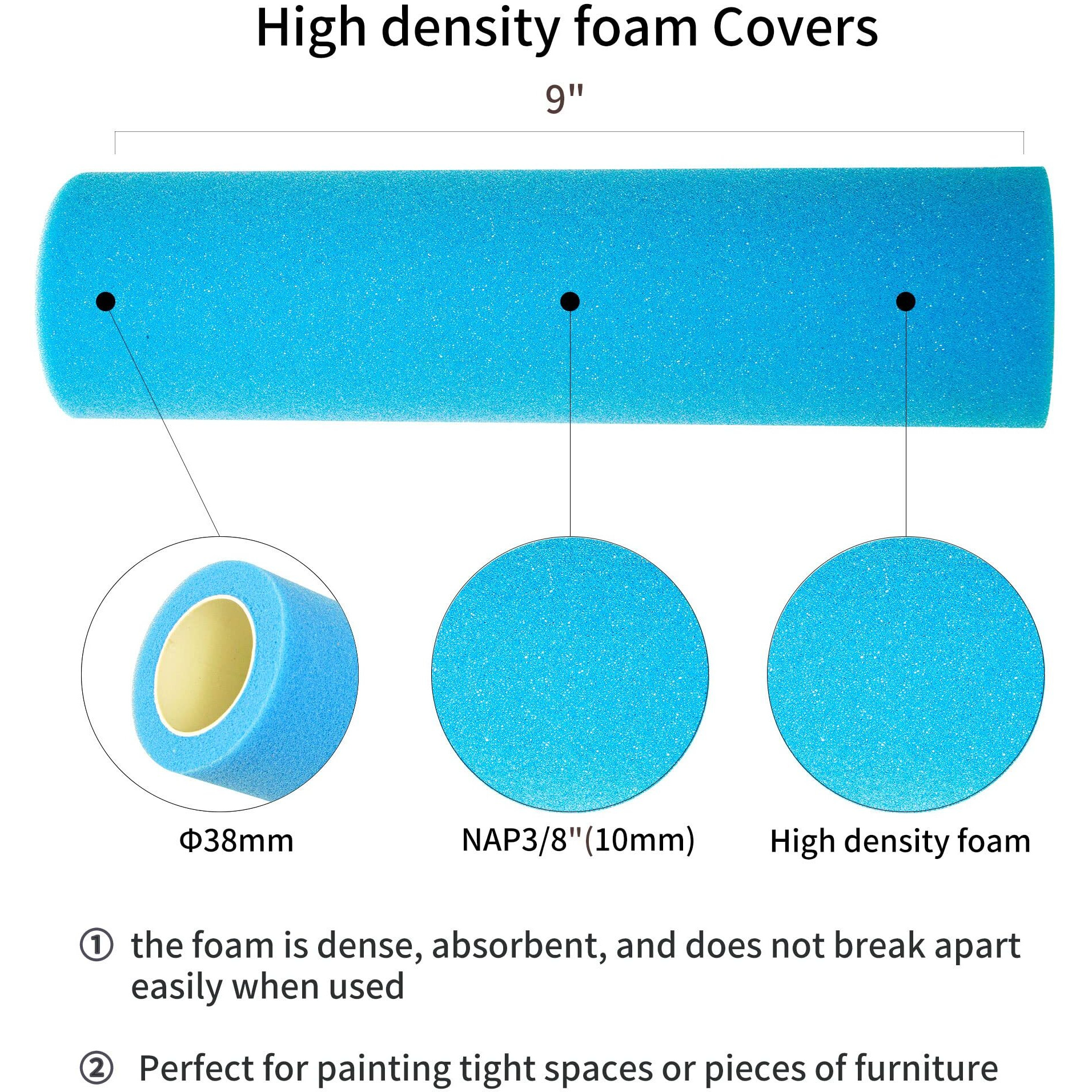 Voomey 9 Inch Foam Paint Roller  High Density Foam Roller Paint Paint Rollers For Painting Walls 3 Pack For Painting Houses Or Furniture  Etc.