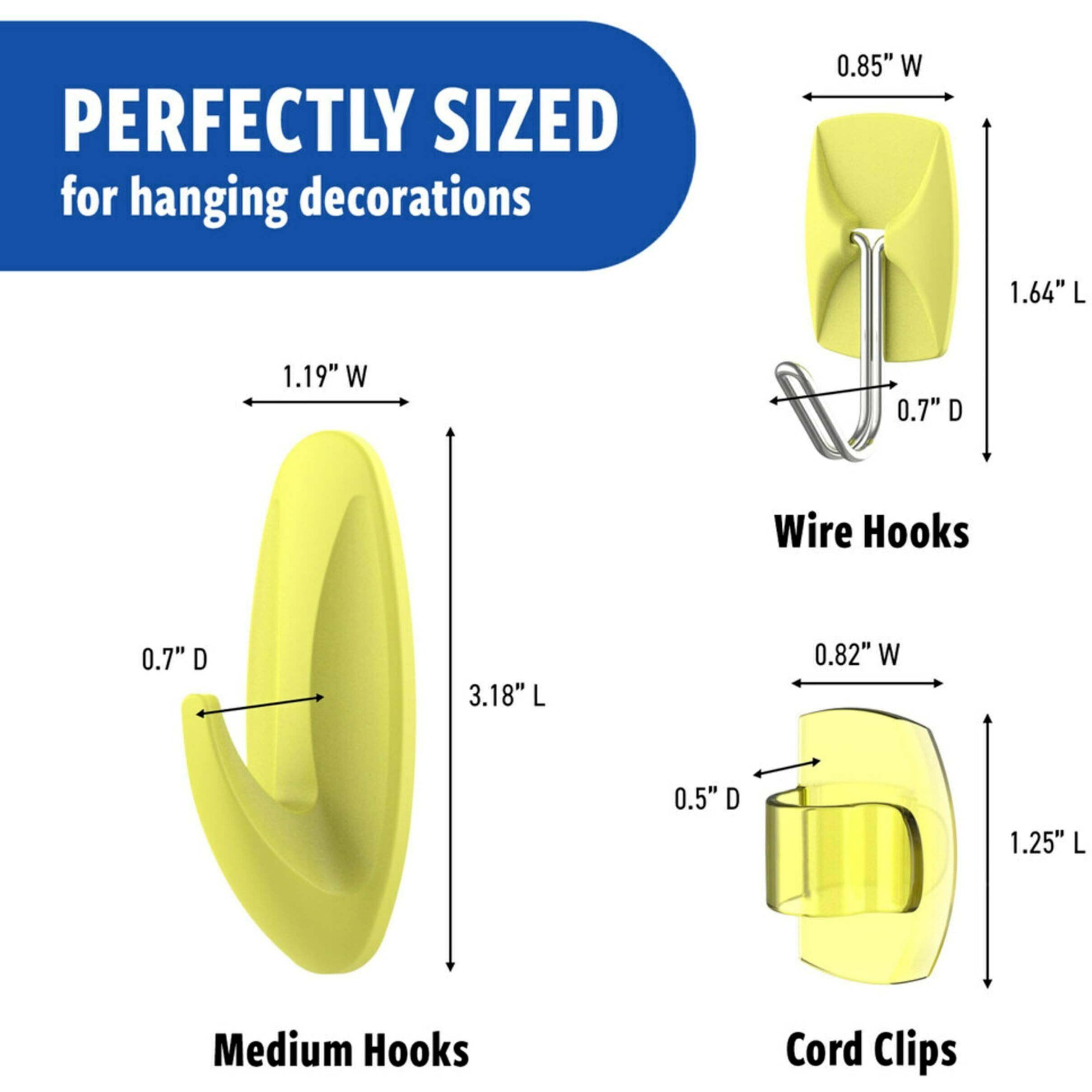 Command Mixed Hooks Pack - 9 Citron Hooks  13 Designer & Indoor Strips (2 Medium  3 Small 4 Clear Cord Clips  5 Small Strips)