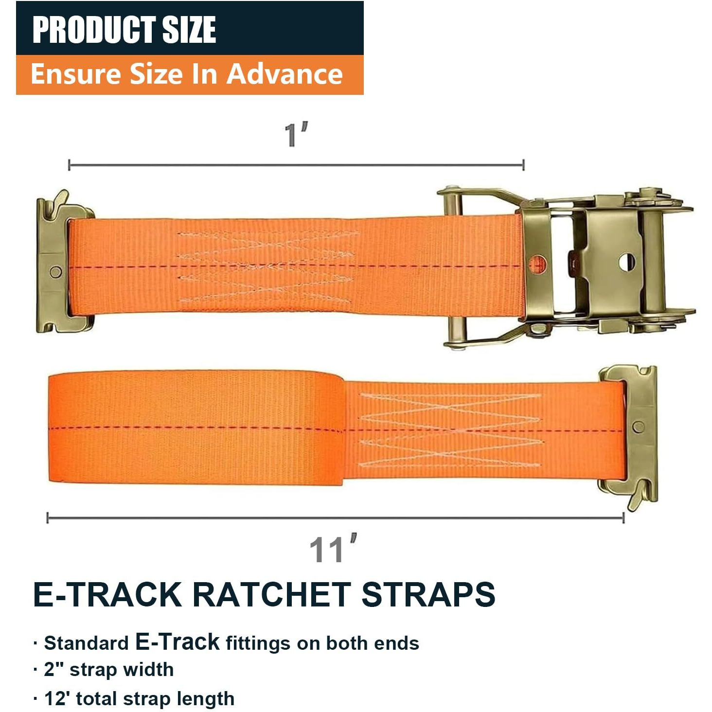 Saluinoki 10Pack E Track 2 Ratchet Strap Etrack Van Strap Box Truck Strap Accessories Heavy Duty 12Ft E Track Accessories 4400Lbs Breaking Load  2200 Working Load Orange