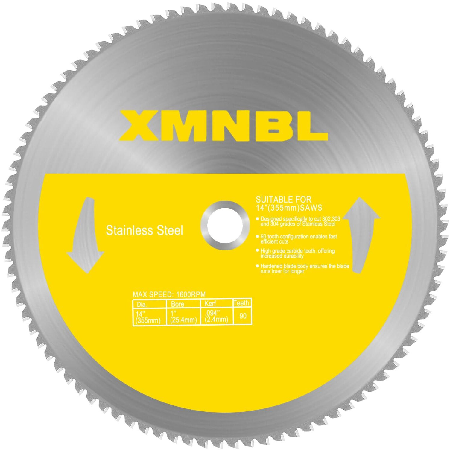 14 Inch Stainless Steel Cutting Saw Blade Replacement For Evolution 14 Inch Metal Saw Blade Compatible With Evolution S355Cps S355Cpsl S380Cps Metal Cutting Saws 14 Inch X 90 Teeth 1 Inch Center Shaft