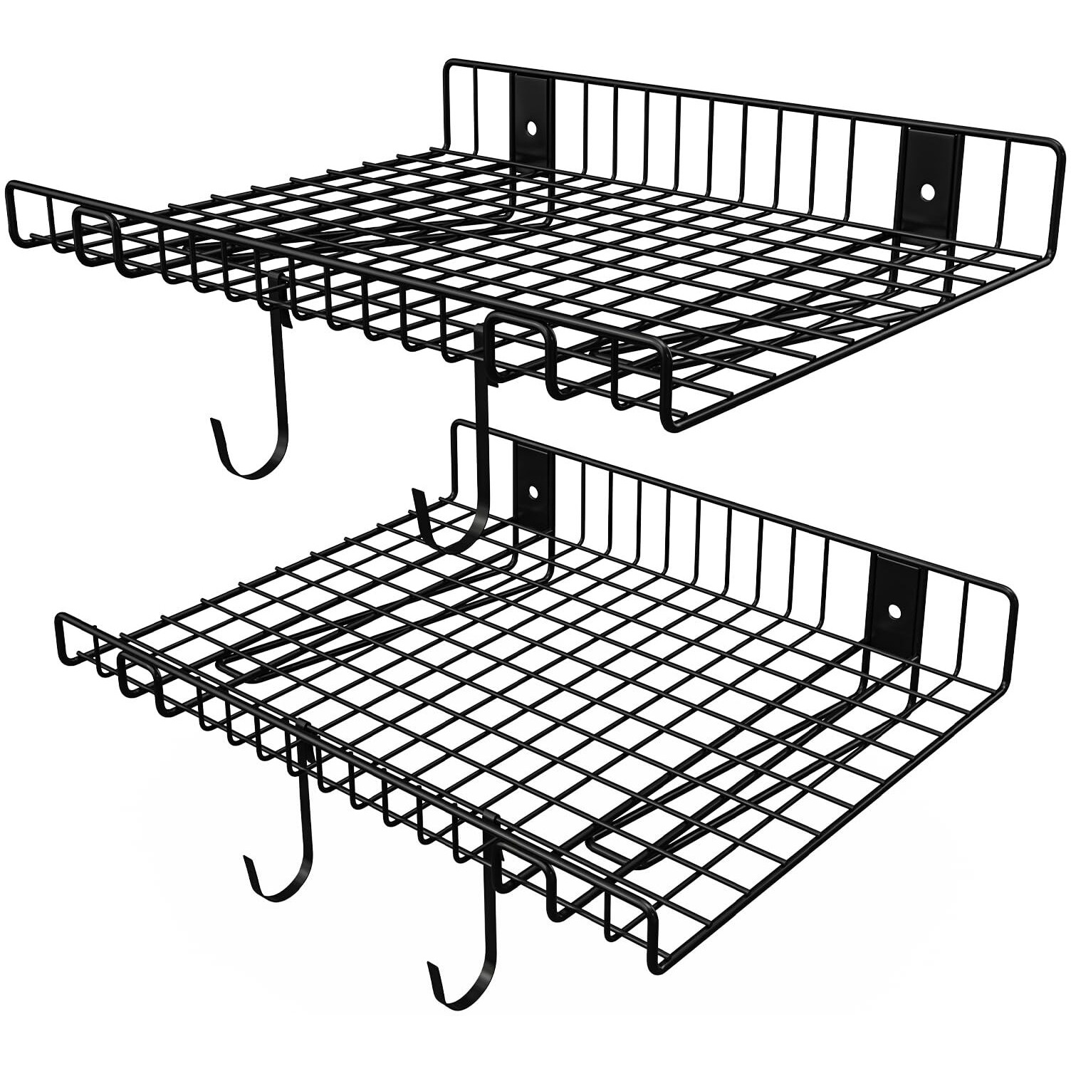 2 Pack Garage Wall Shelf  Wall Mounted Storage Shelves  Heavy Duty Metal Shelves For Room Wall  Loads 130 Lbs Floating Shelves Mesh Storage Rack For Garage  Office  Basement Wall Cabinet And Kitchen