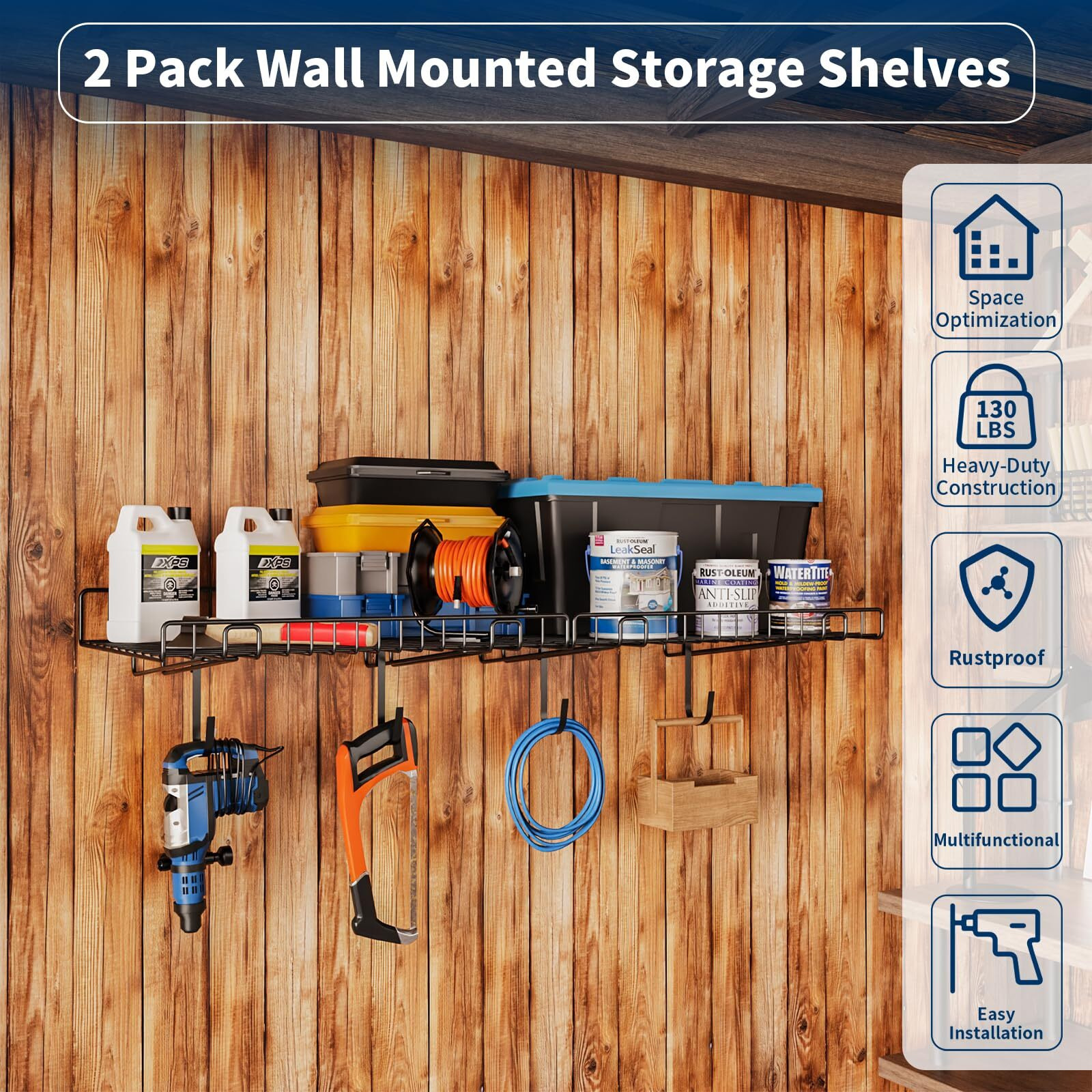 2 Pack Garage Wall Shelf  Wall Mounted Storage Shelves  Heavy Duty Metal Shelves For Room Wall  Loads 130 Lbs Floating Shelves Mesh Storage Rack For Garage  Office  Basement Wall Cabinet And Kitchen