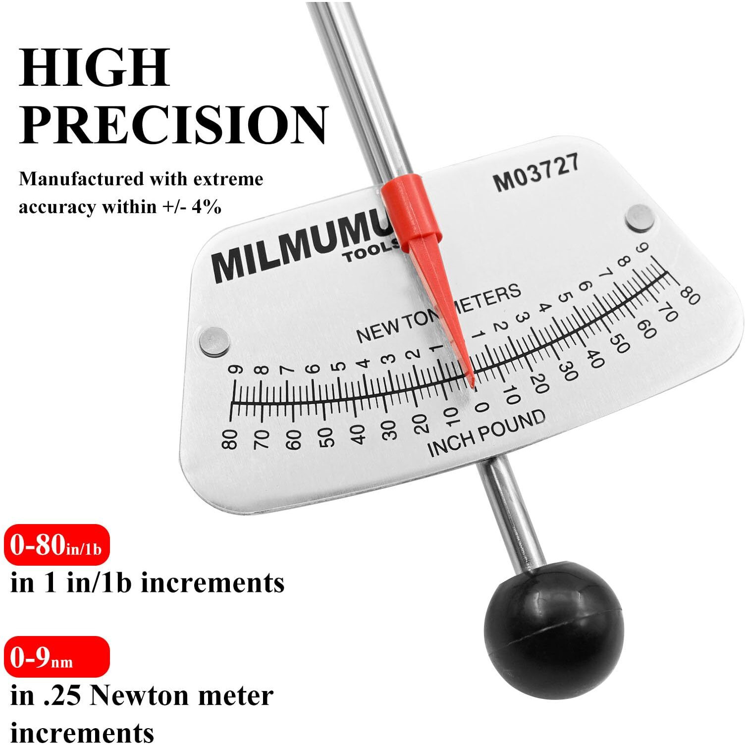 Milmumu 1/4"" Drive Beam Torque Wrench Precision Instrument-Compatible With Sae And Mm Bicycle And Automotive Wrench -0-80 Inch-Pounds  0-9 Newton Meters