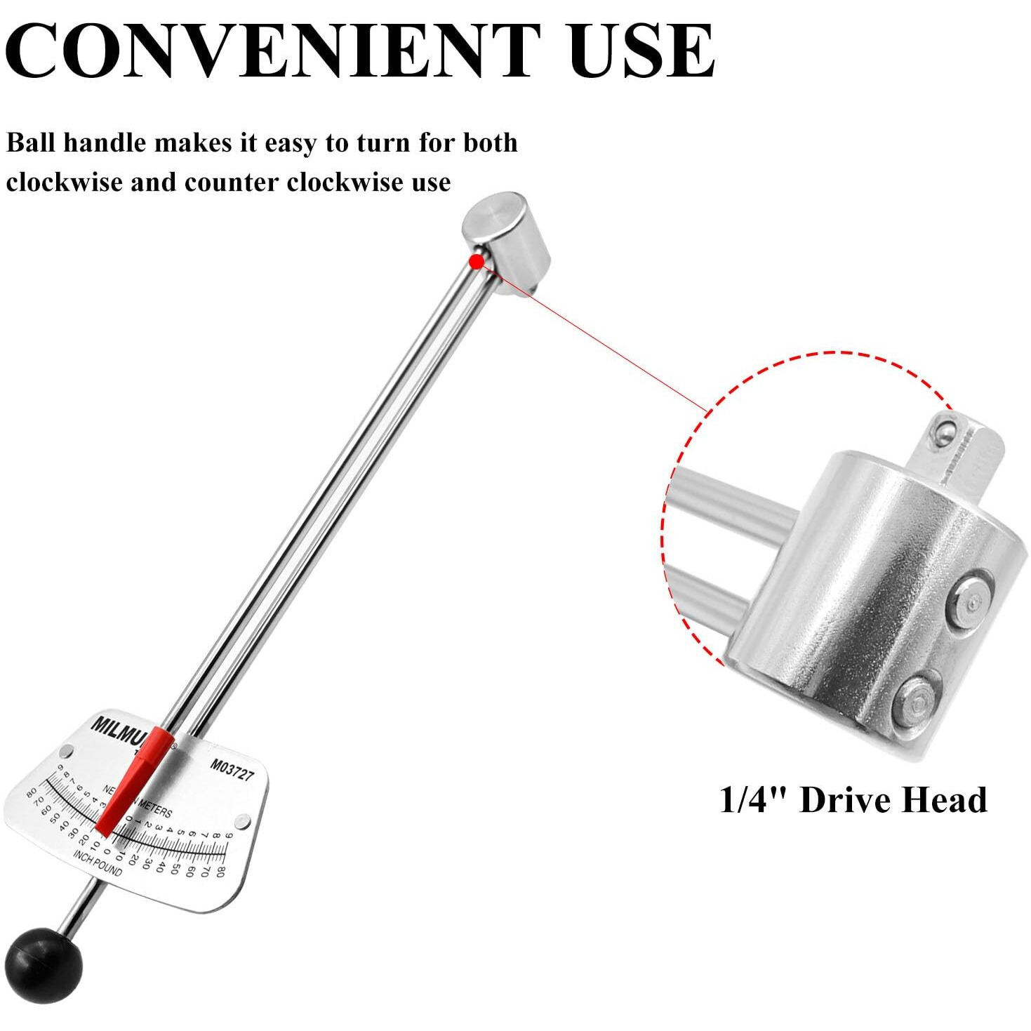 Milmumu 1/4"" Drive Beam Torque Wrench Precision Instrument-Compatible With Sae And Mm Bicycle And Automotive Wrench -0-80 Inch-Pounds  0-9 Newton Meters