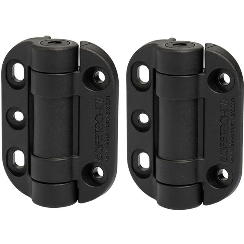 Safetech Hardware Topklik Self Closing Gate Hinges | Self-Aligning Heavy Duty Spring Hinges | Adjustable Tension | Pool Safety Hinges | Any Square Post  Aluminum Gates | Swing Close 90Bs Shg-90L Black