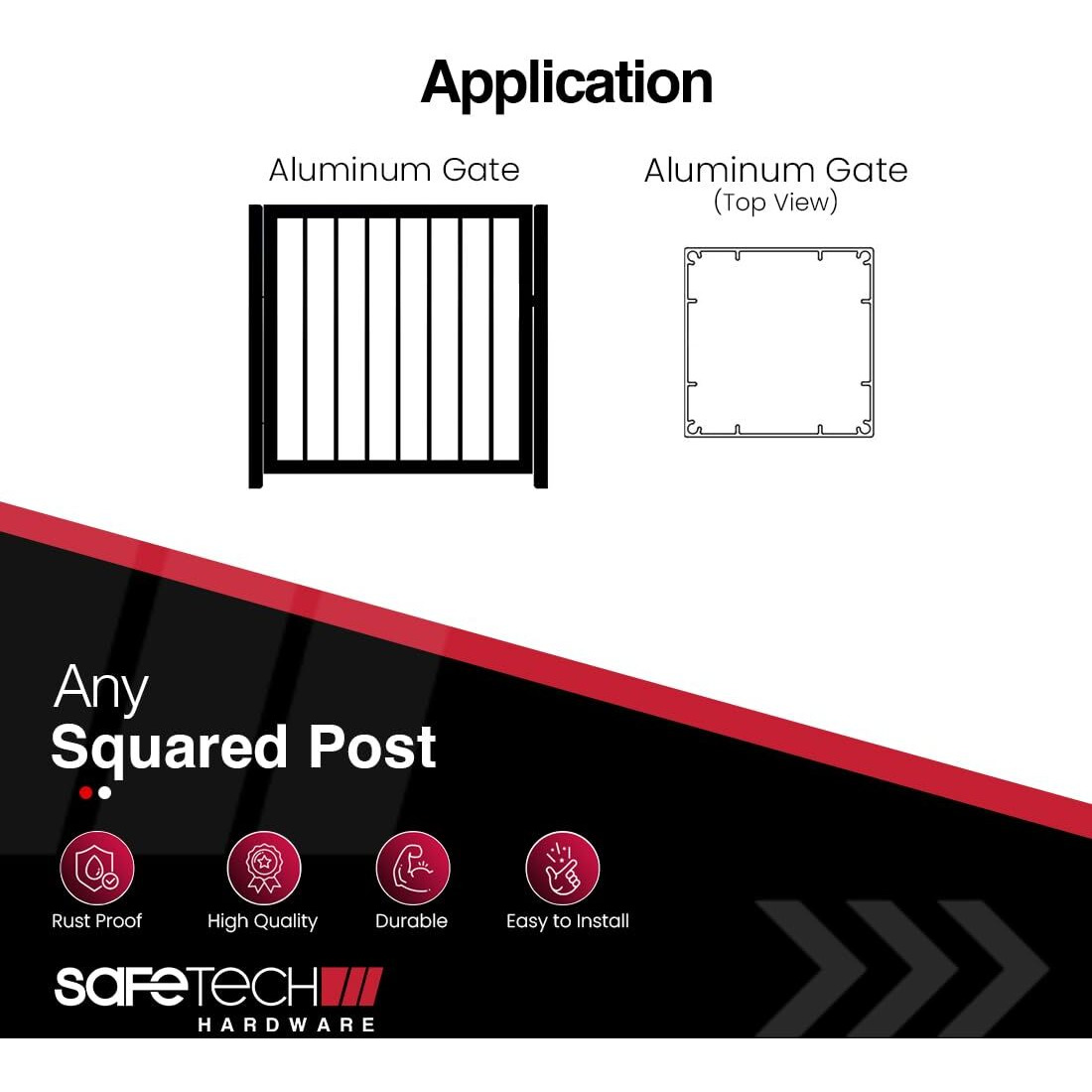 Safetech Hardware Topklik Self Closing Gate Hinges | Self-Aligning Heavy Duty Spring Hinges | Adjustable Tension | Pool Safety Hinges | Any Square Post  Aluminum Gates | Swing Close 90Bs Shg-90L Black