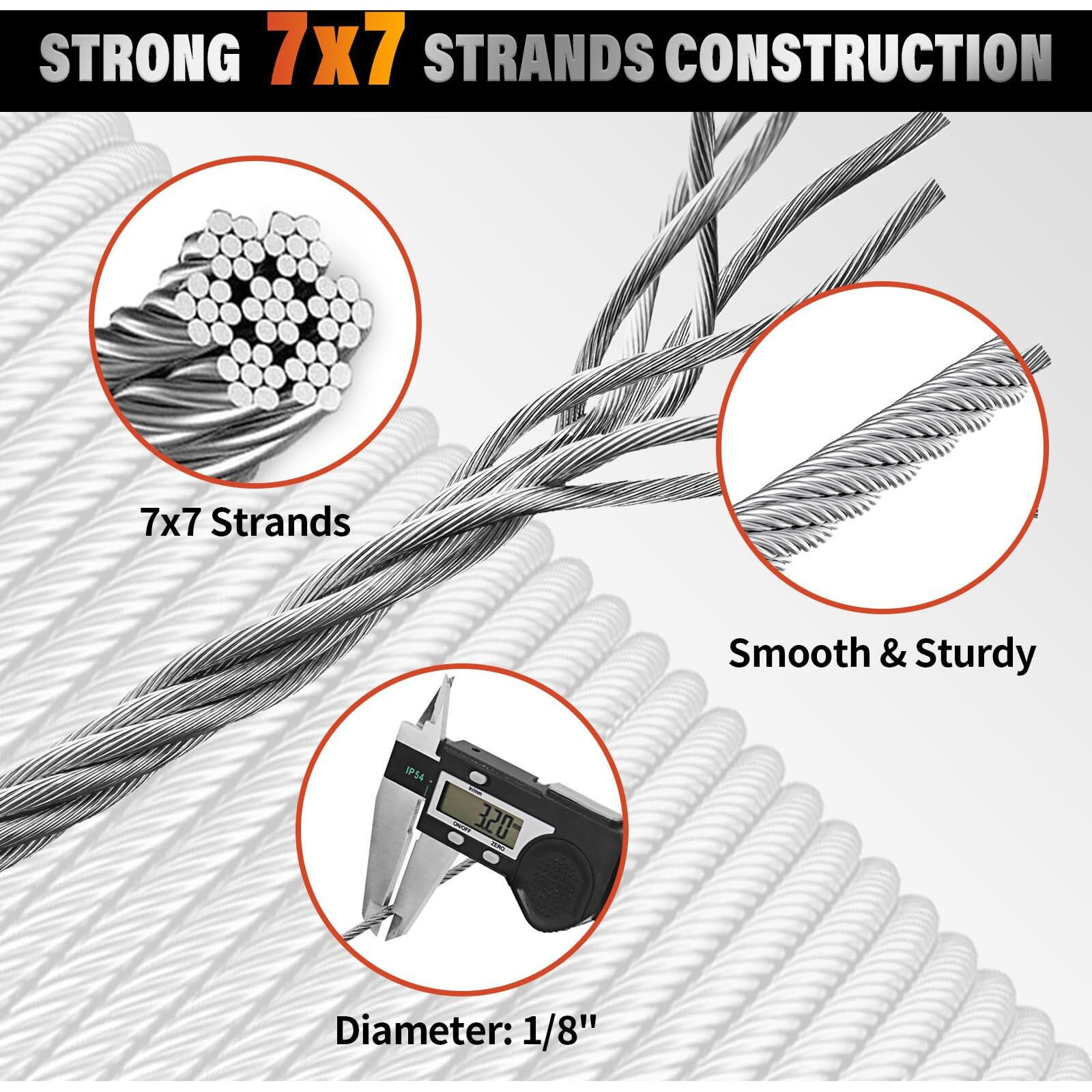 Celynd Stainless Steel Cable For Railing - 100Ft 1/8"" T316 Wire Rope Cable For Deck Railings System Kit