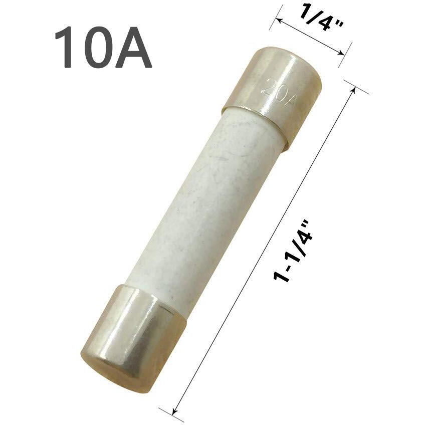 Yolistic 10 Amp Slow-Blow Time Delay Fuse Ceramic 6.35X31.75Mm(1/4"" X 1-1/4"") (Pack Of 10)