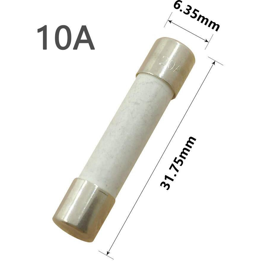 Yolistic 10 Amp Slow-Blow Time Delay Fuse Ceramic 6.35X31.75Mm(1/4"" X 1-1/4"") (Pack Of 10)