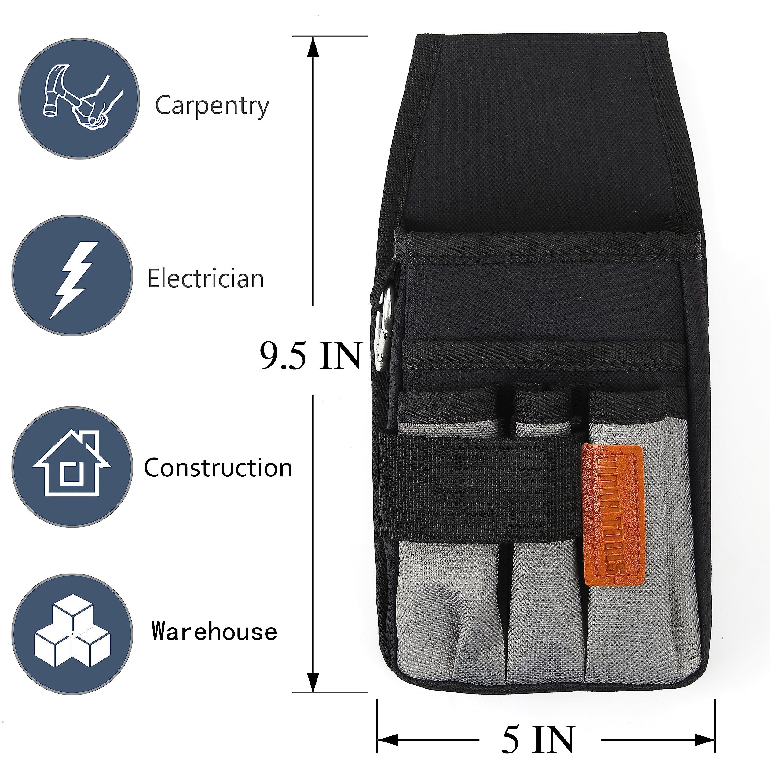 Vidar Tools Small Tool Pouch With Belt Clip Tool Pouch Bag.Tool Belt Pouches Electrician Tool Pouch.Mini Organizer Pocket Attachment For Tool Belt 5 Pockets And Heavy-Duty Metal Belt Clip Attachment.