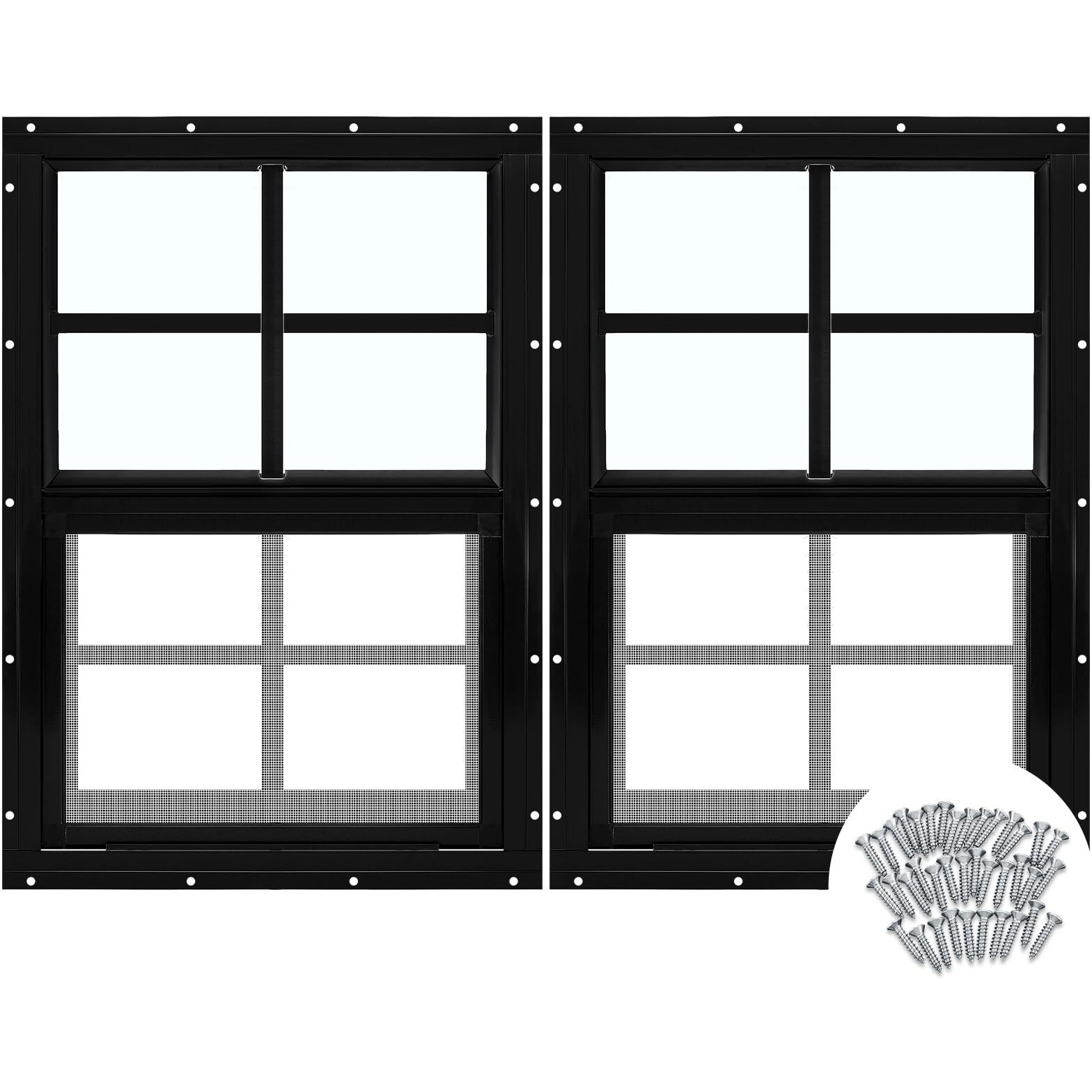 Tandefio 2 Pcs 12'' X 18'' Black Flush Mount Shed Window With Tempered Glass And Screen Household Windows Sliding Windows With Vertical Slider And Screws For Chicken Coop Sheds Barns