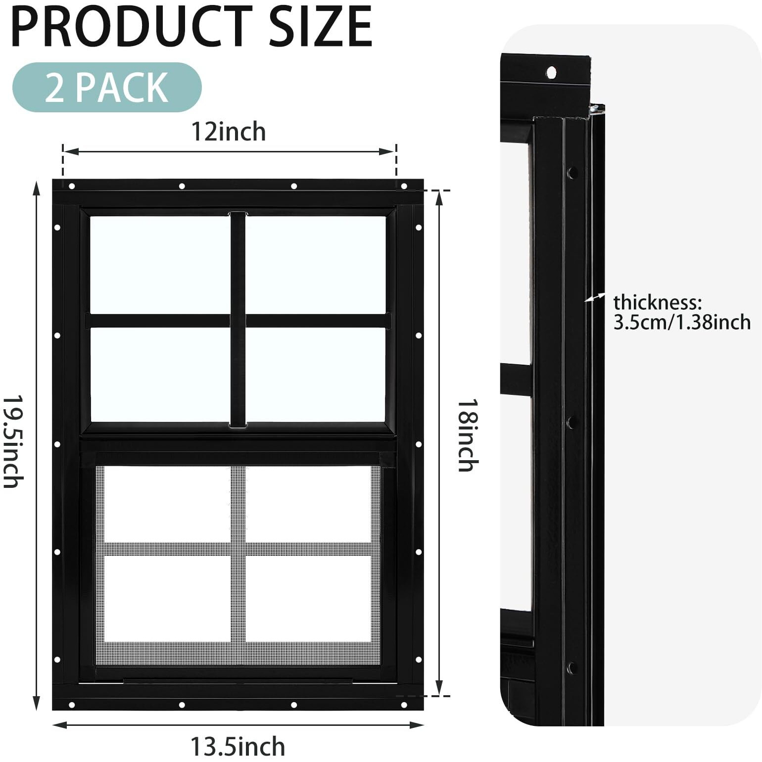 Tandefio 2 Pcs 12'' X 18'' Black Flush Mount Shed Window With Tempered Glass And Screen Household Windows Sliding Windows With Vertical Slider And Screws For Chicken Coop Sheds Barns