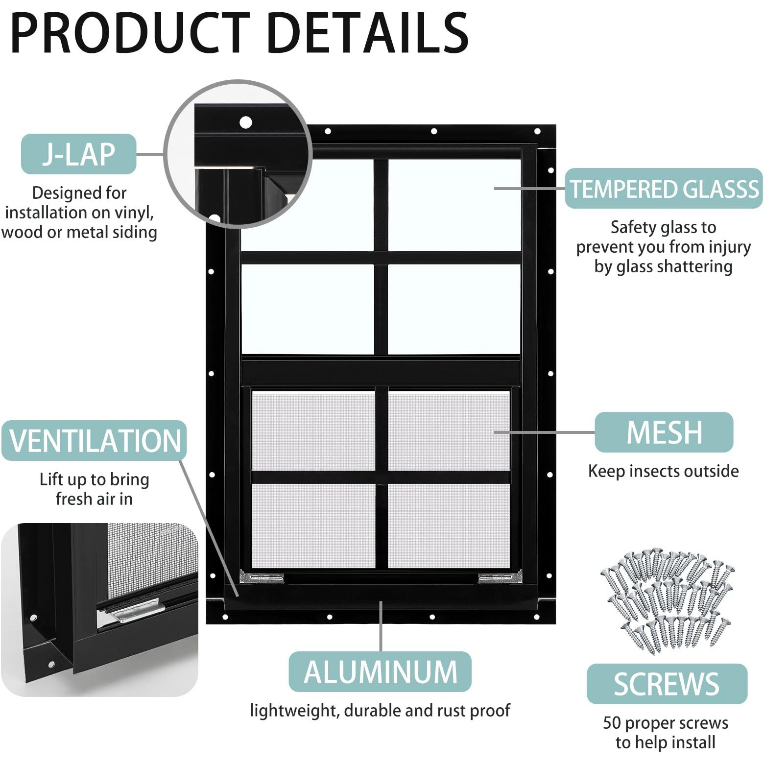 Tandefio 2 Pcs 12'' X 18'' Black Flush Mount Shed Window With Tempered Glass And Screen Household Windows Sliding Windows With Vertical Slider And Screws For Chicken Coop Sheds Barns