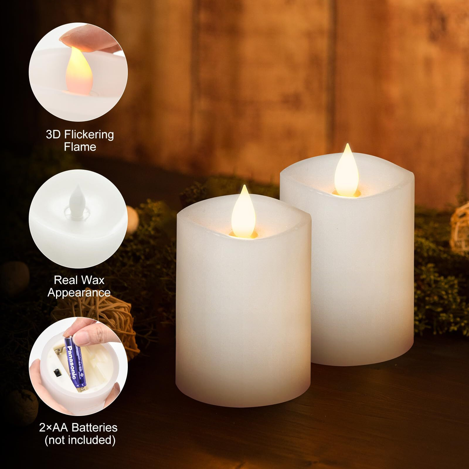 Milysoek 3X4 Flickering Flameless Candles Set Of 2 Real Wax Pillar Led Candles Battery Candles With Timer 4 Inch Flameless Candles With Remote Battery Powered Candles For Holiday Home Decor White