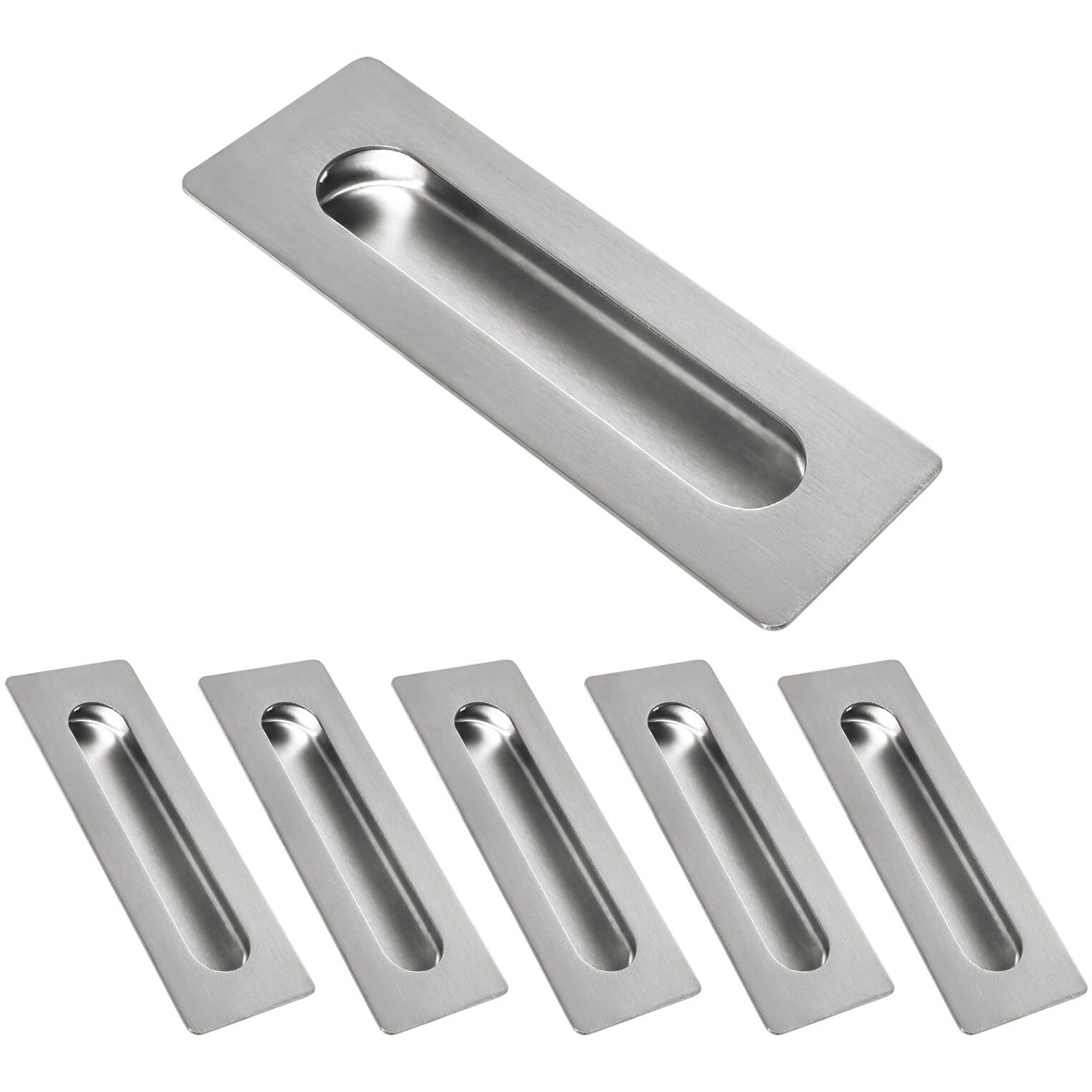 Homotek 6 Pack Flush Pull 7 In Sliding Closet Door Handles Recessed Rectangular Big Handles Bypass Door Handles  Large Size Satin Brushed Stainless Steel Barn Door Finger Pull Set  Free Of Sharp Edge