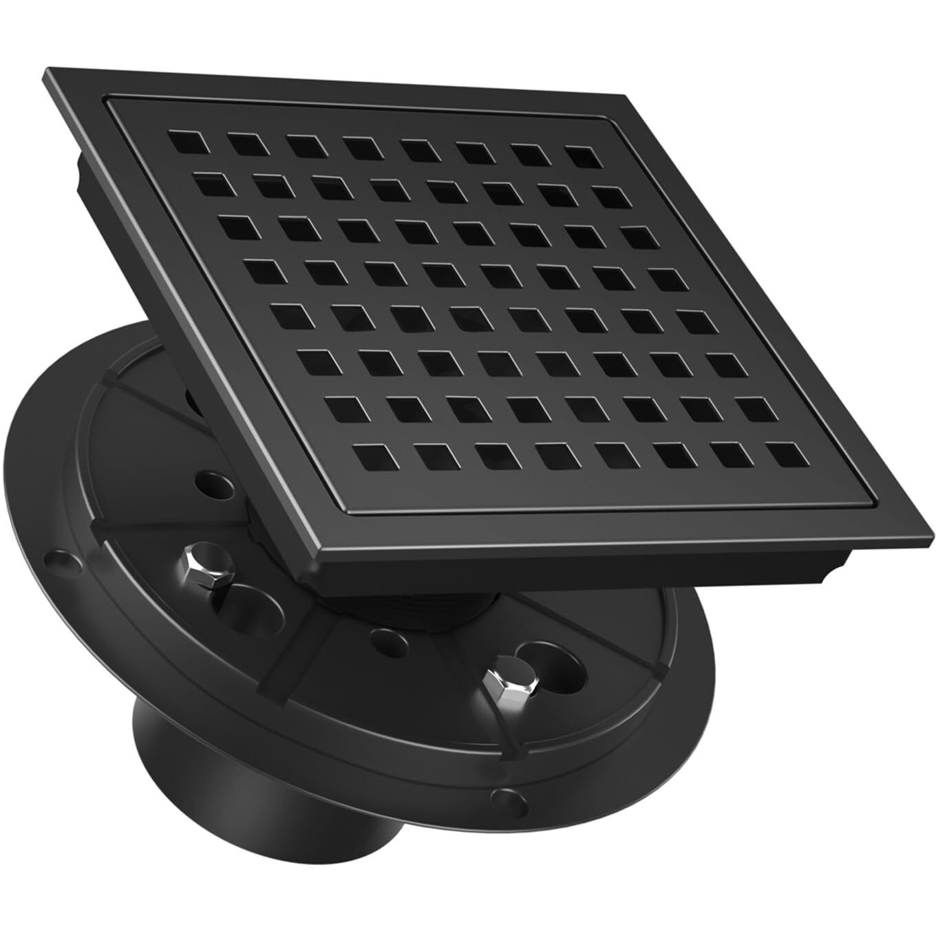 Bmvlffs 6 Inch Square Shower Drain Matte Black With Removable Quadrato Pattern Grate  Sus 304 Stainless Steel Floor Drain With Flange