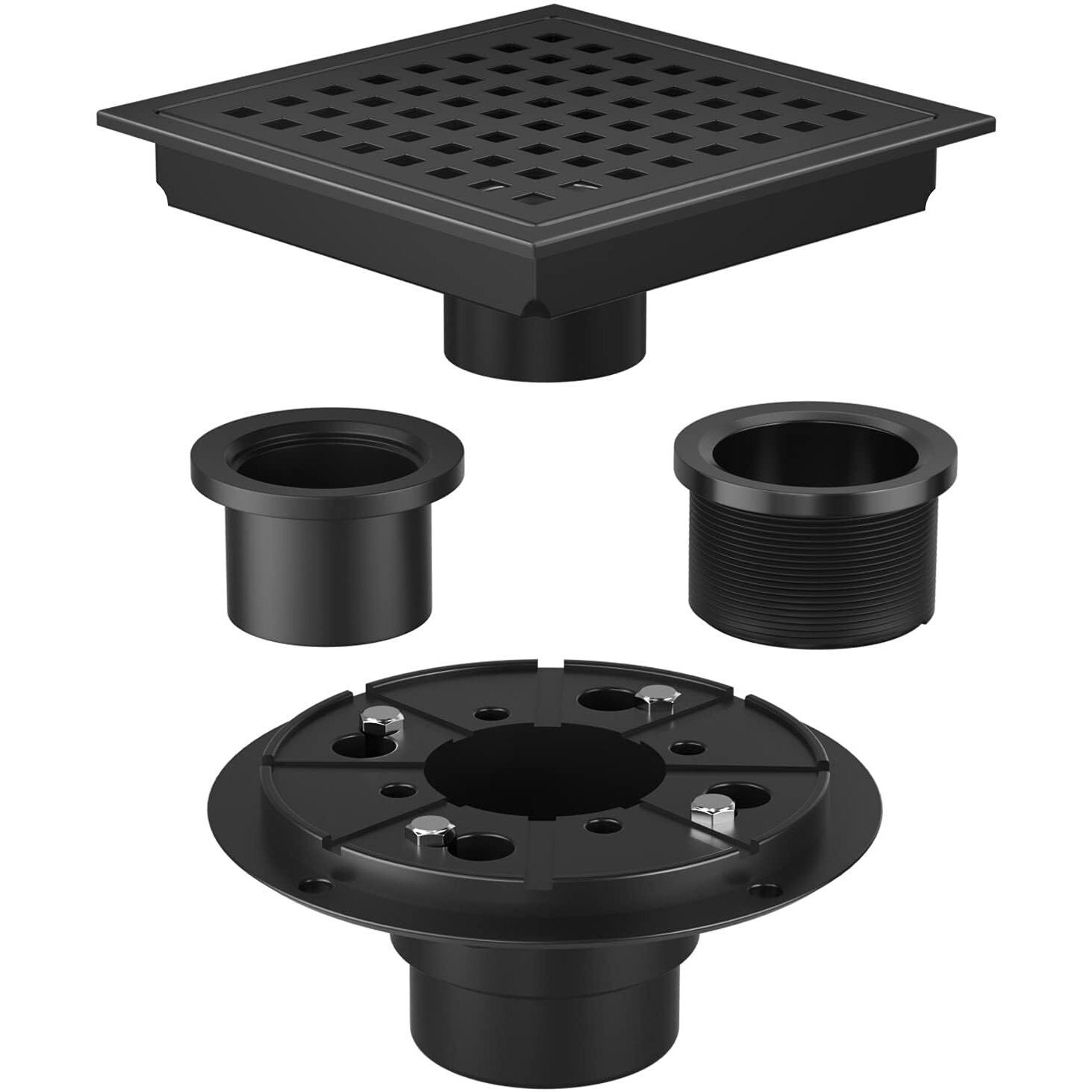 Bmvlffs 6 Inch Square Shower Drain Matte Black With Removable Quadrato Pattern Grate  Sus 304 Stainless Steel Floor Drain With Flange