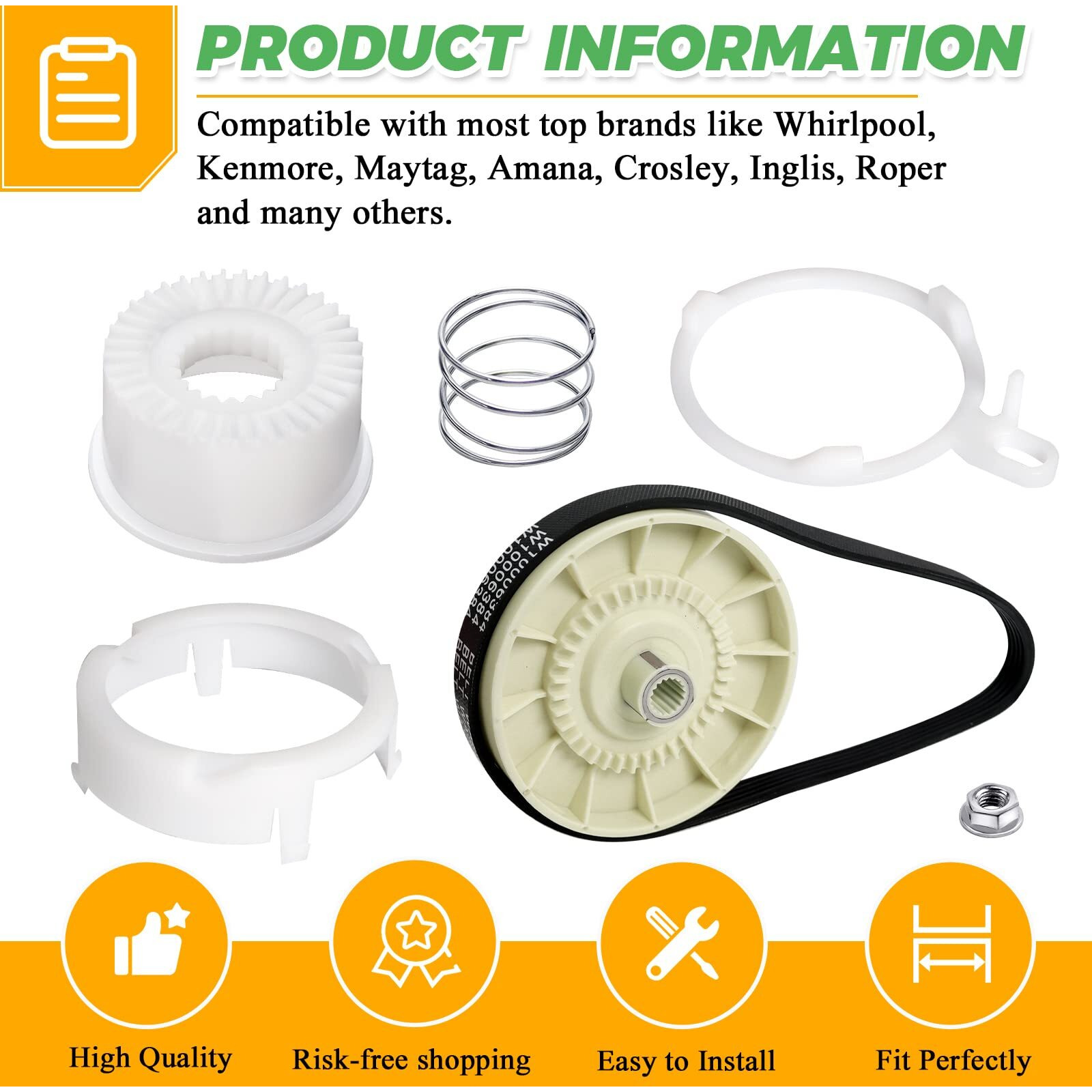 W10721967 Washer Pulley Clutch Kit & W10006384 Drive Belt By Techecook - Compatible For Whirlpool Kenmore Maytag Washing Machine Replaces Ps10057144 W10006354 W10006356 W10239973 Wtw5000Dw1 Mvwx655Dw1
