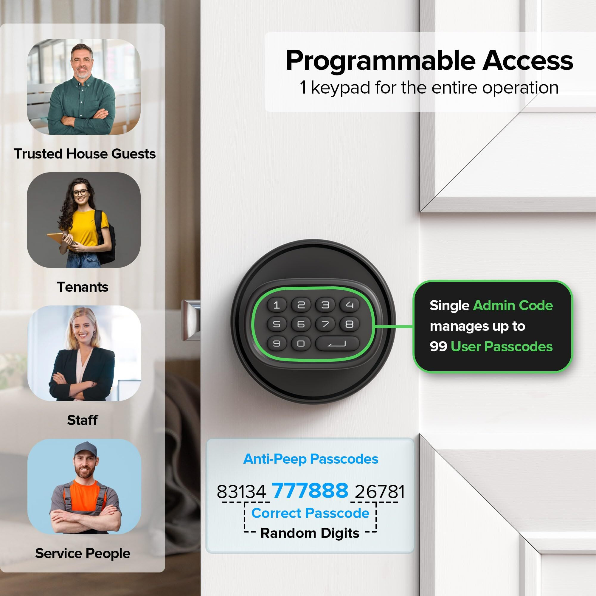 Door Lock Knob With Keypad Keyless Entry Door Knob Electric Coded Indoor Door Knob For Interior Doors Thickness Up To 2-1/4""  Bedroom  Home Office  Garage  4Xaa Alkaline Battery  M1 Black